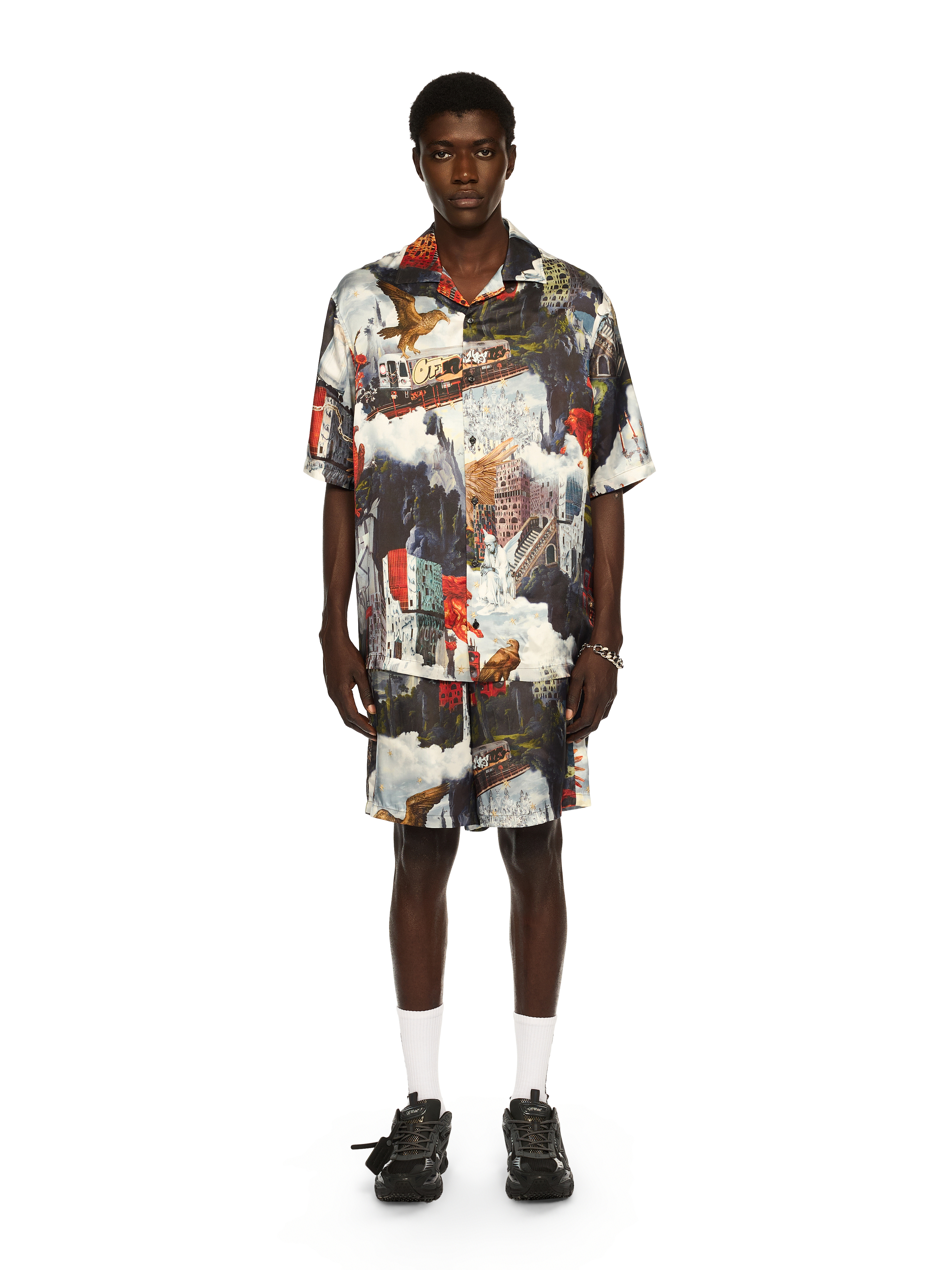  Off White World Paint Viscose Bowling Shorts - Male  Dusty Blue - Dusty Blue 48 
