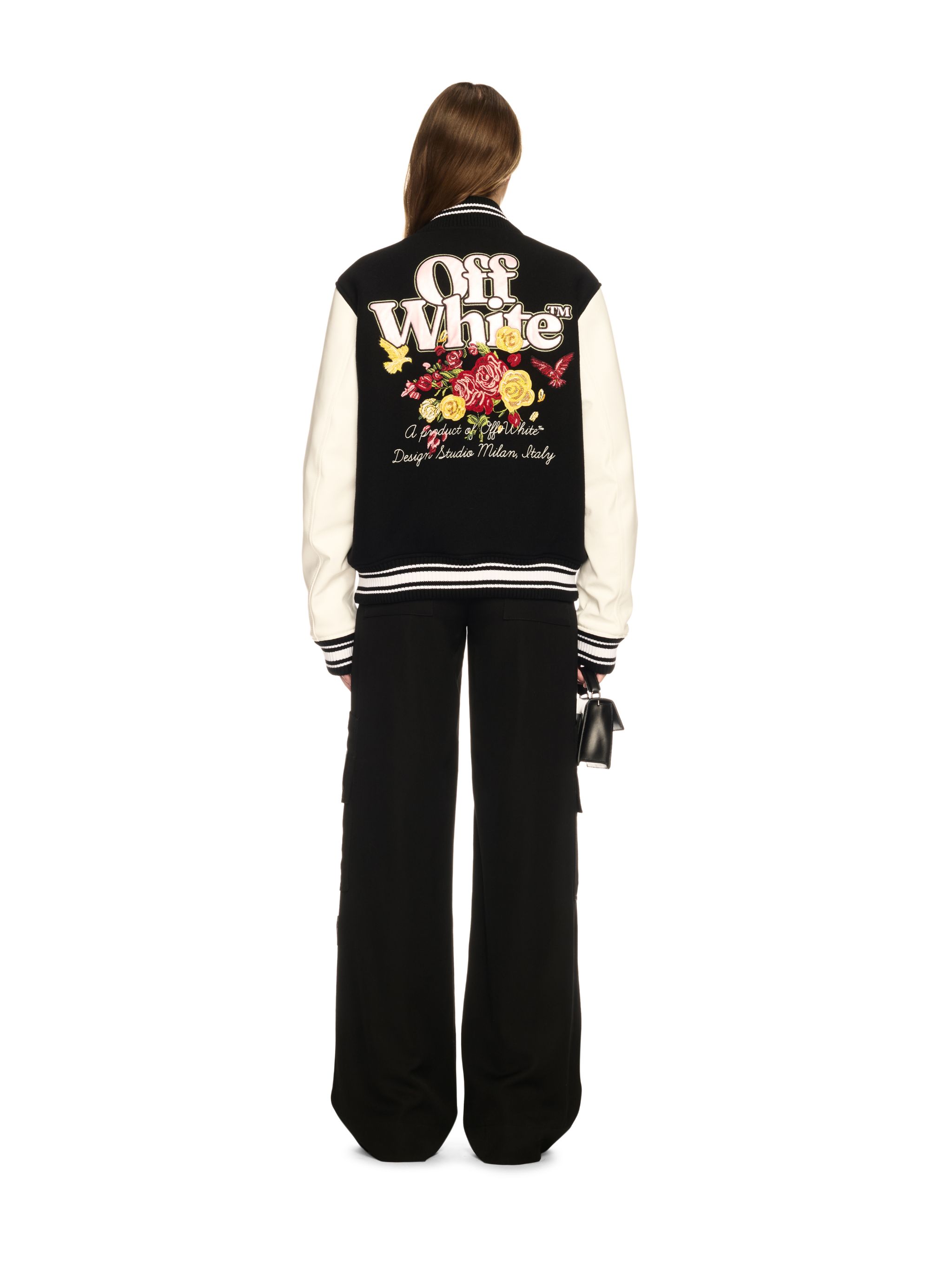 Off-white Black Flowers Varsity Jacket In Multi