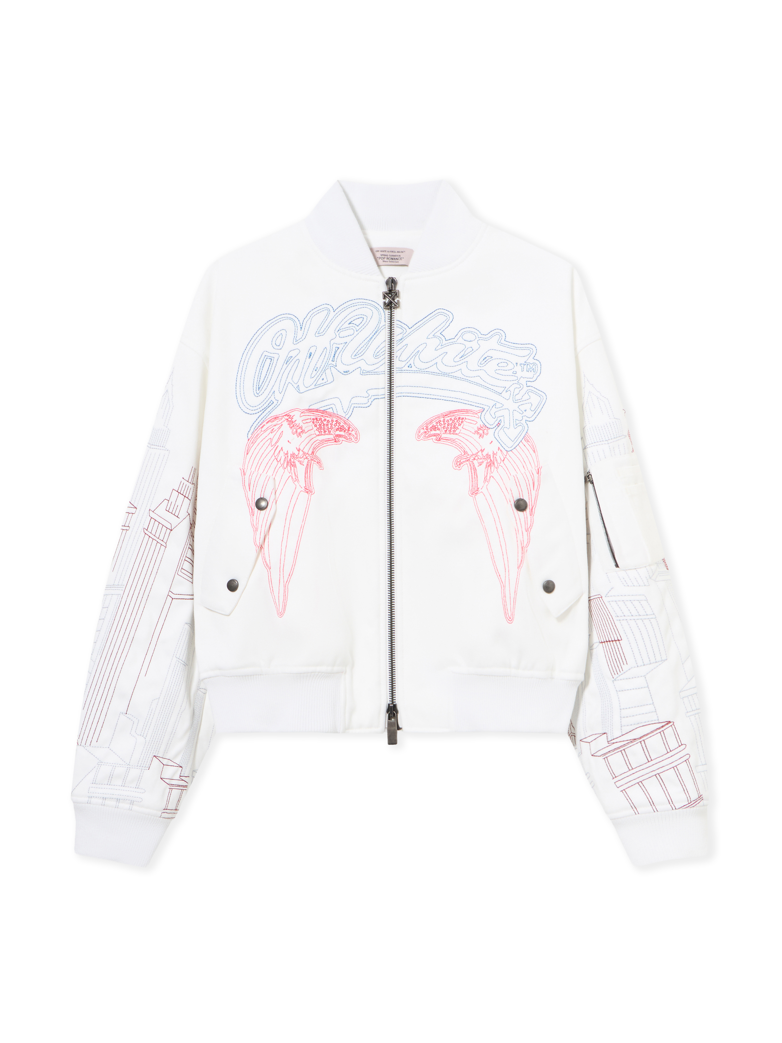 Off White Men's White Off Skyline Cropped Bomber - Outerwear 46