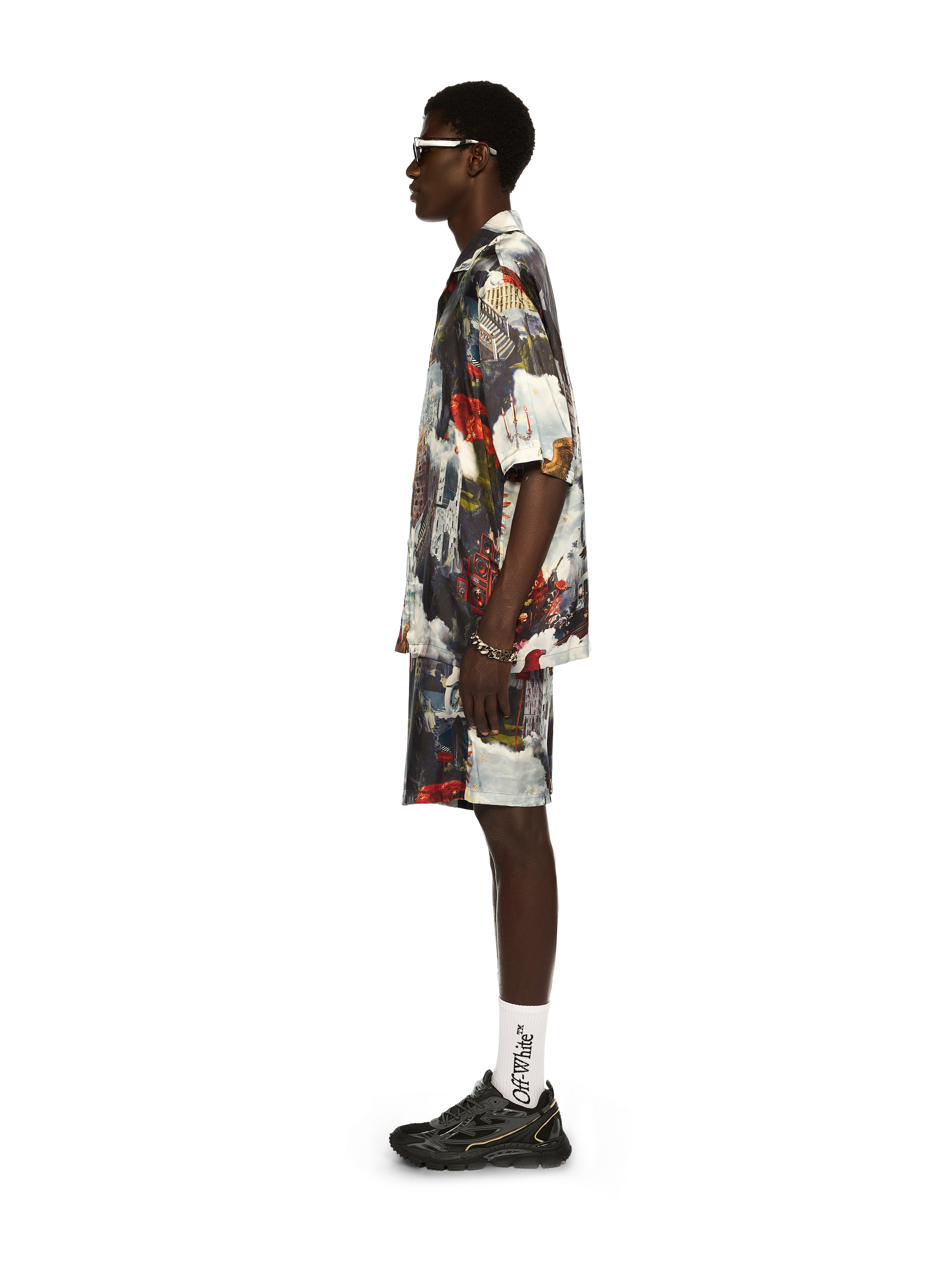  Off White World Paint Viscose Bowling Shirt - Male  Dusty Blue - Dusty Blue 44 
