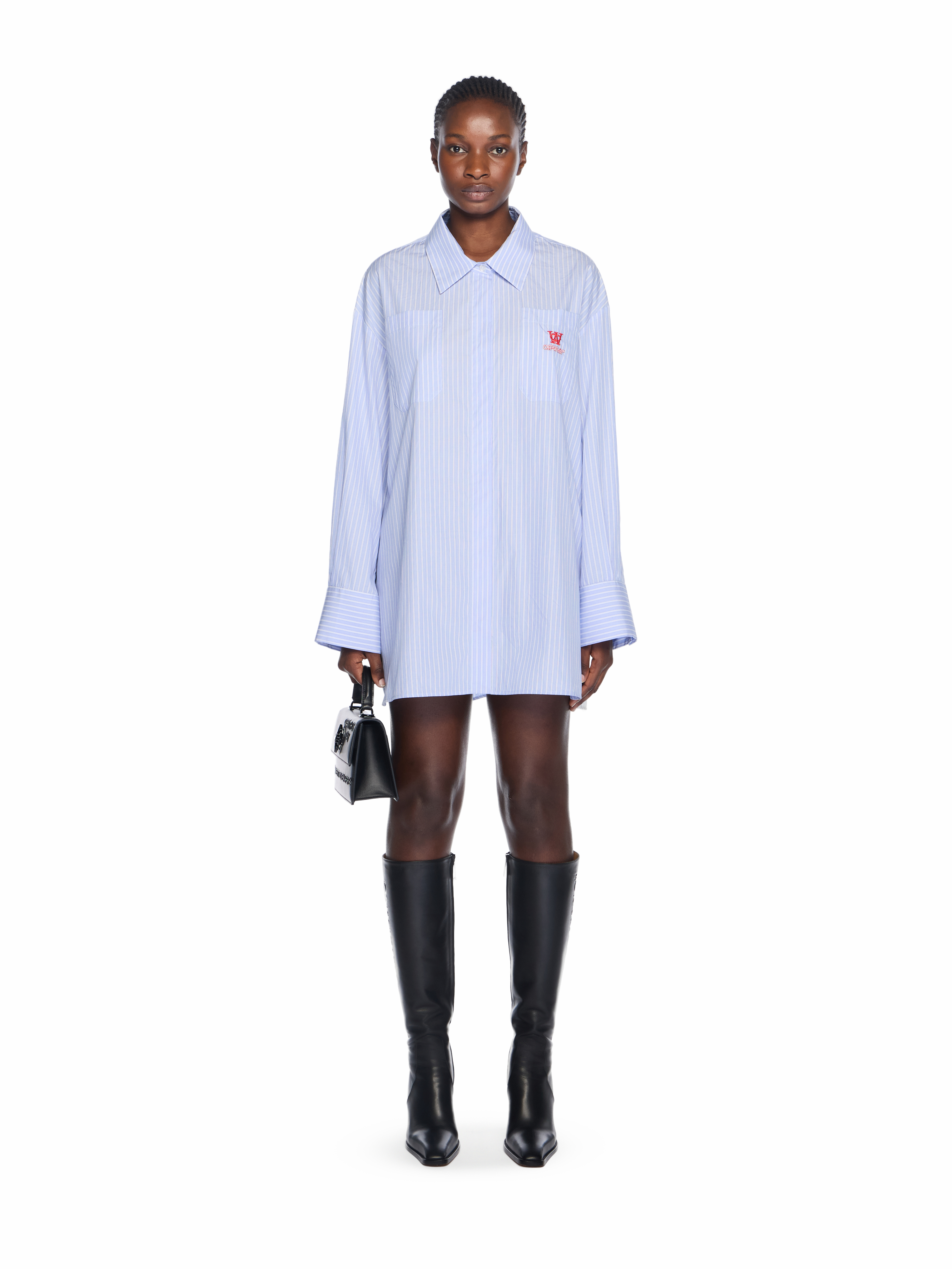 Striped Poplin Shirt Dress in KENTUCKY BLUE-RED DAHLIA for Women