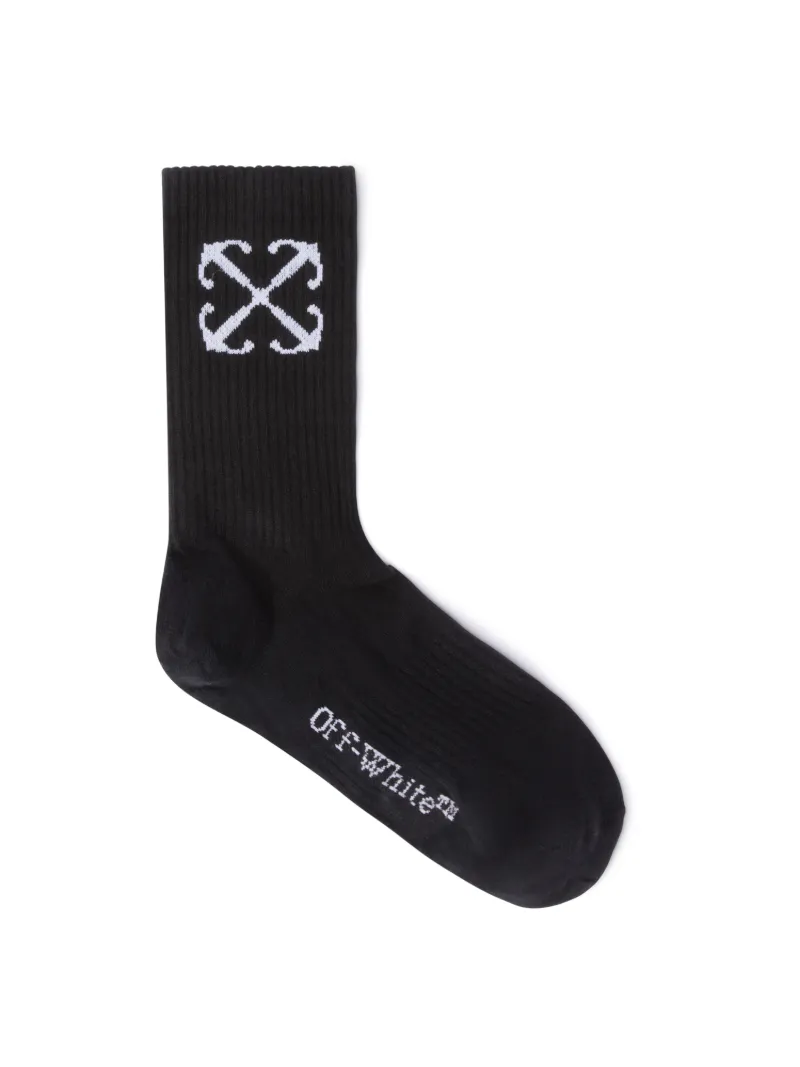 Off-white Solid Color Ribbed Socks With Contrasting Logo In Black