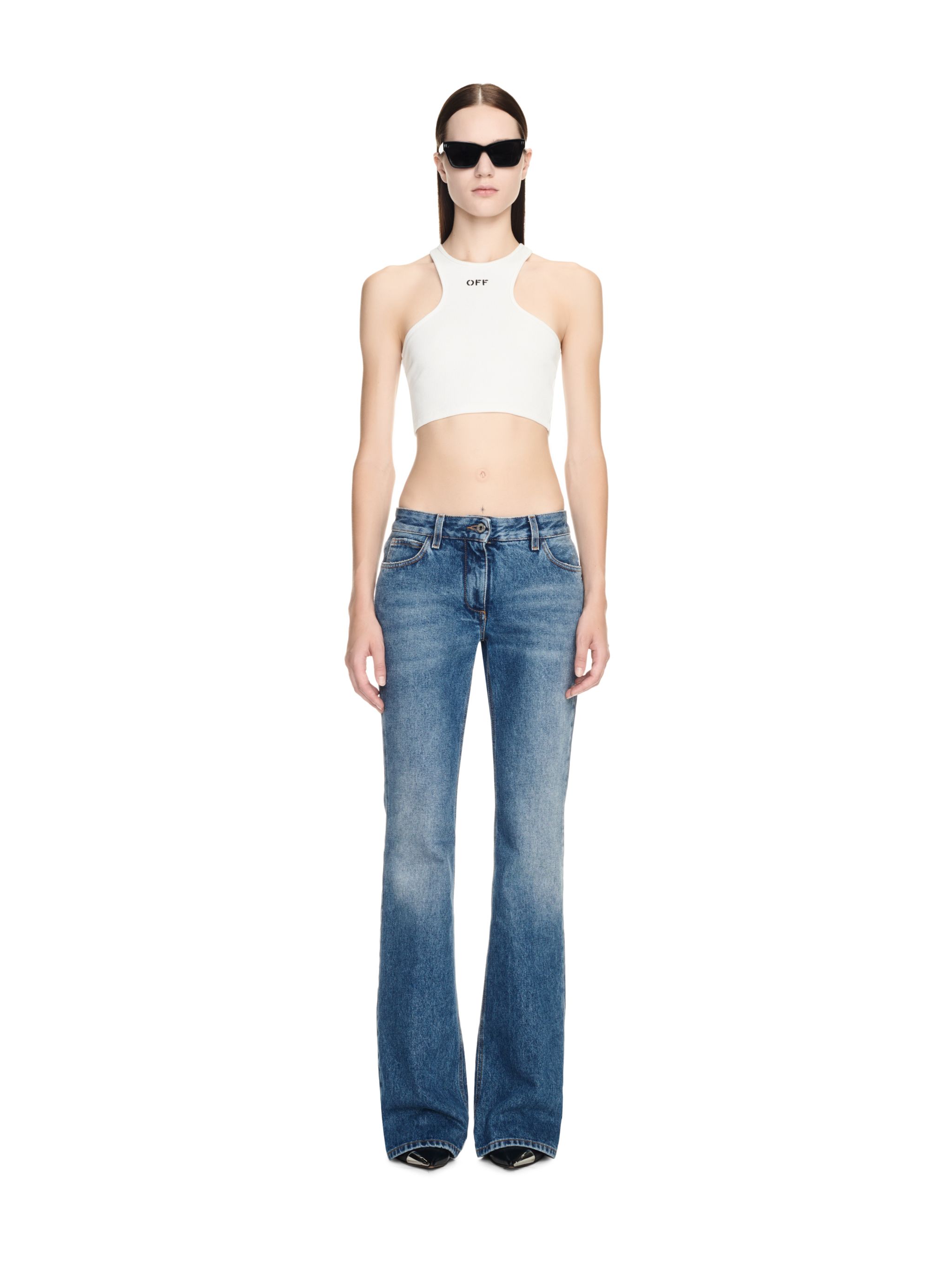 Logo Rib Rowing Top in WHITE BLACK for Women | Off-White™