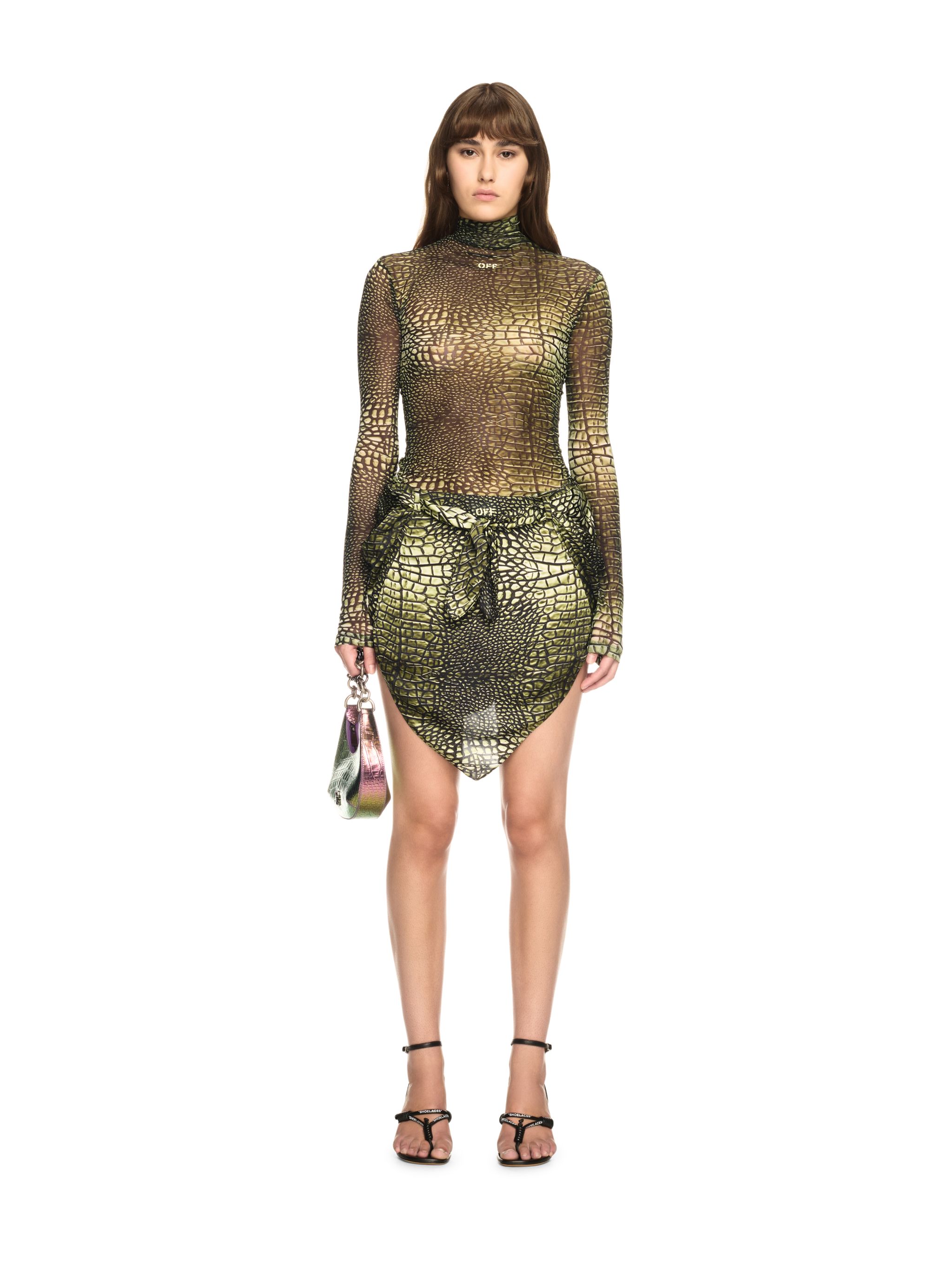  Off White Green Stamp Crocodile Mesh Long-sleeved Top - Female  Green 40 