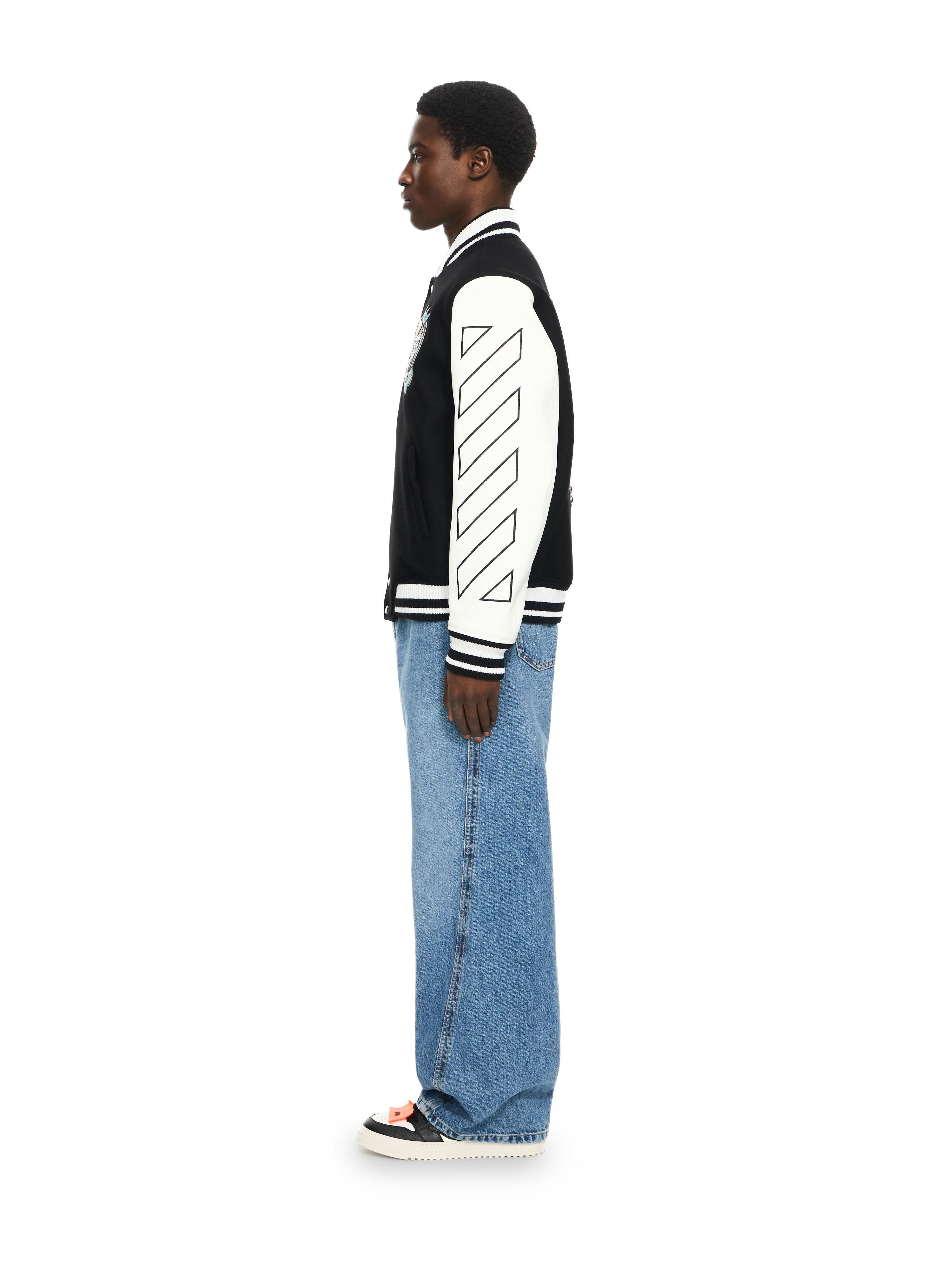 Off-white Royal Jewels Leather Wool Varsity Jacket In Black