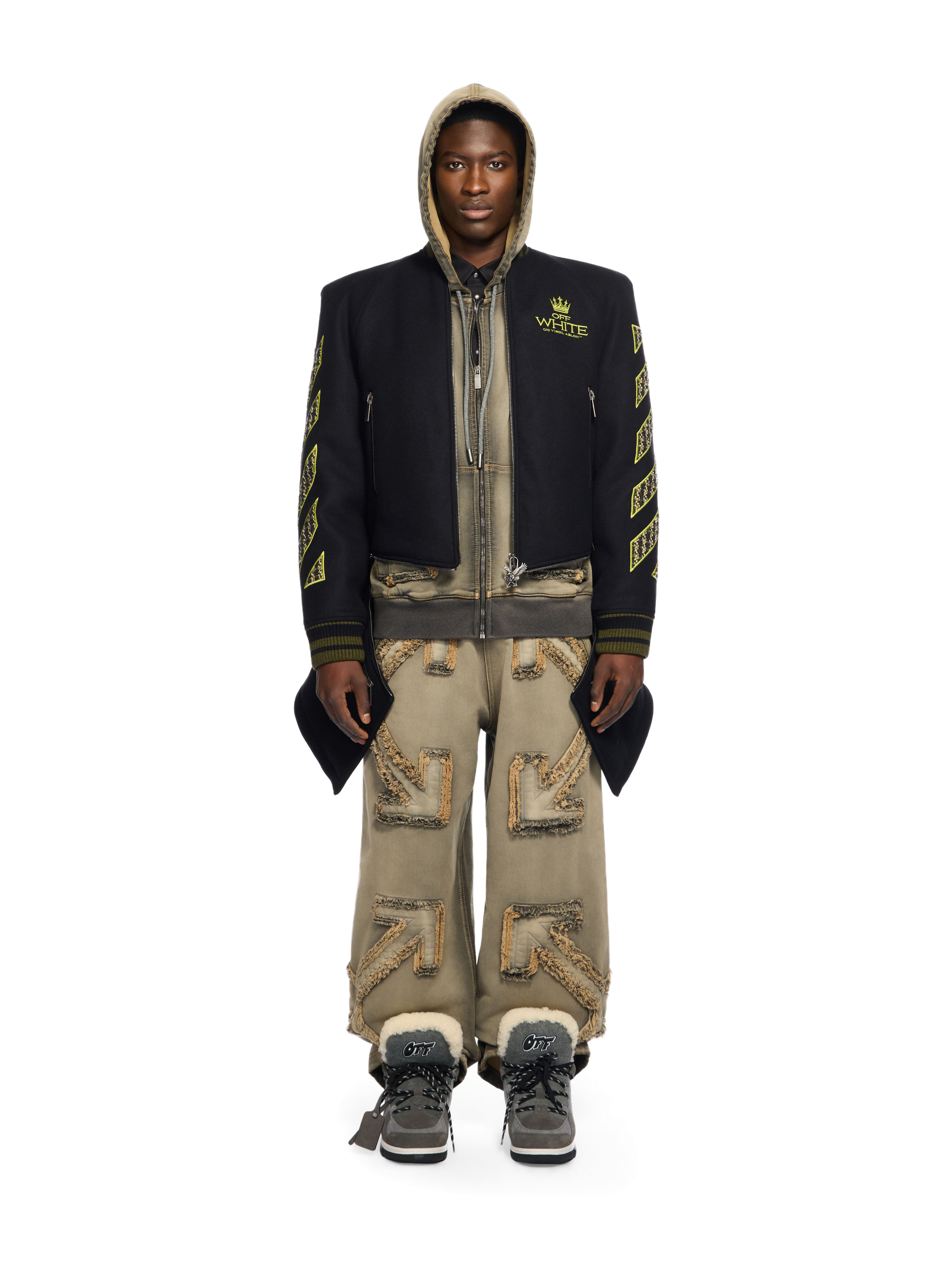  Off White Eagle Wool Twill Varsity Coat - Male  Black - Poison Green 46 
