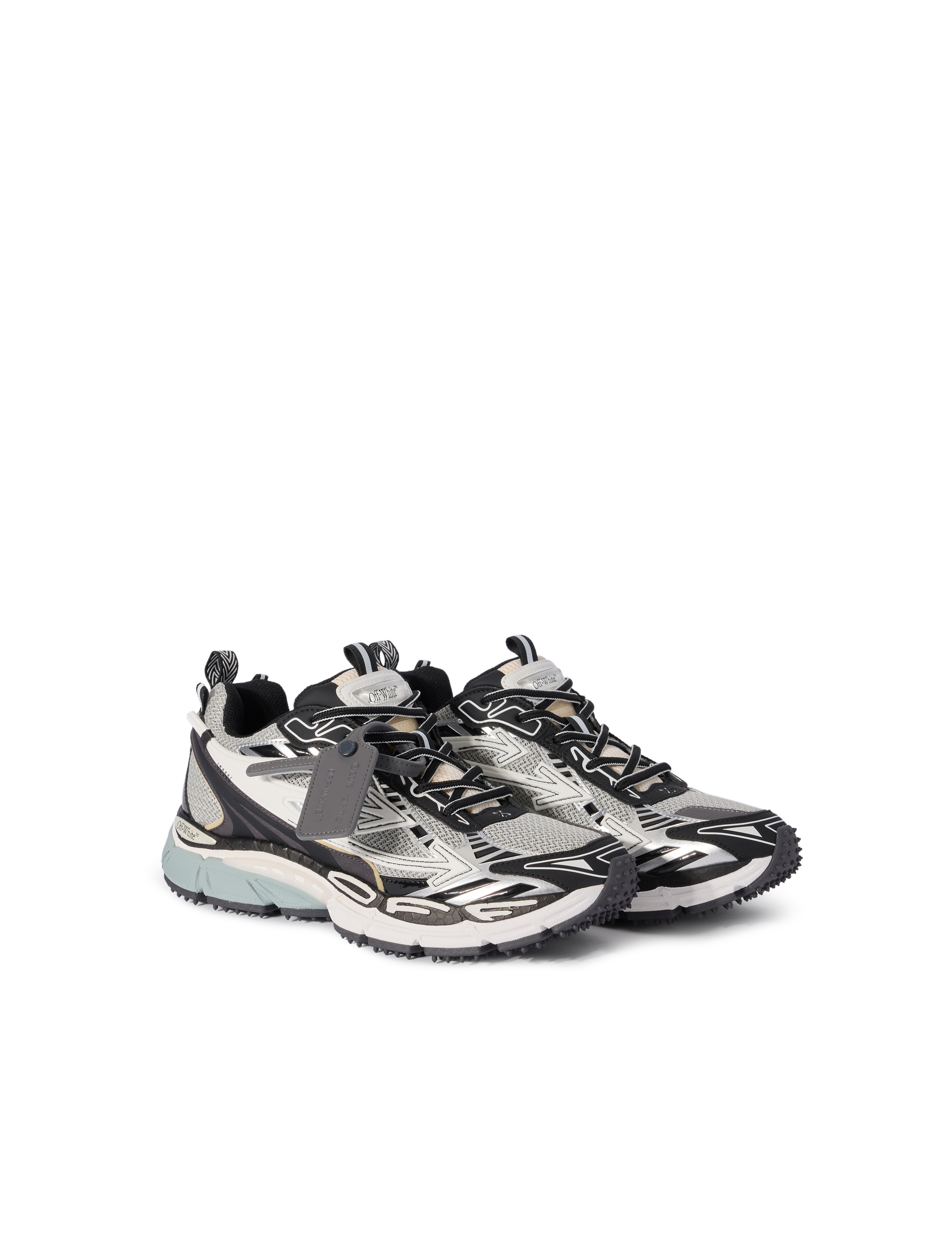 Off-white Ow Be Right Back Grey Low Top Sneakers With Zip-tie Detail In Mesh And Leather Man In White