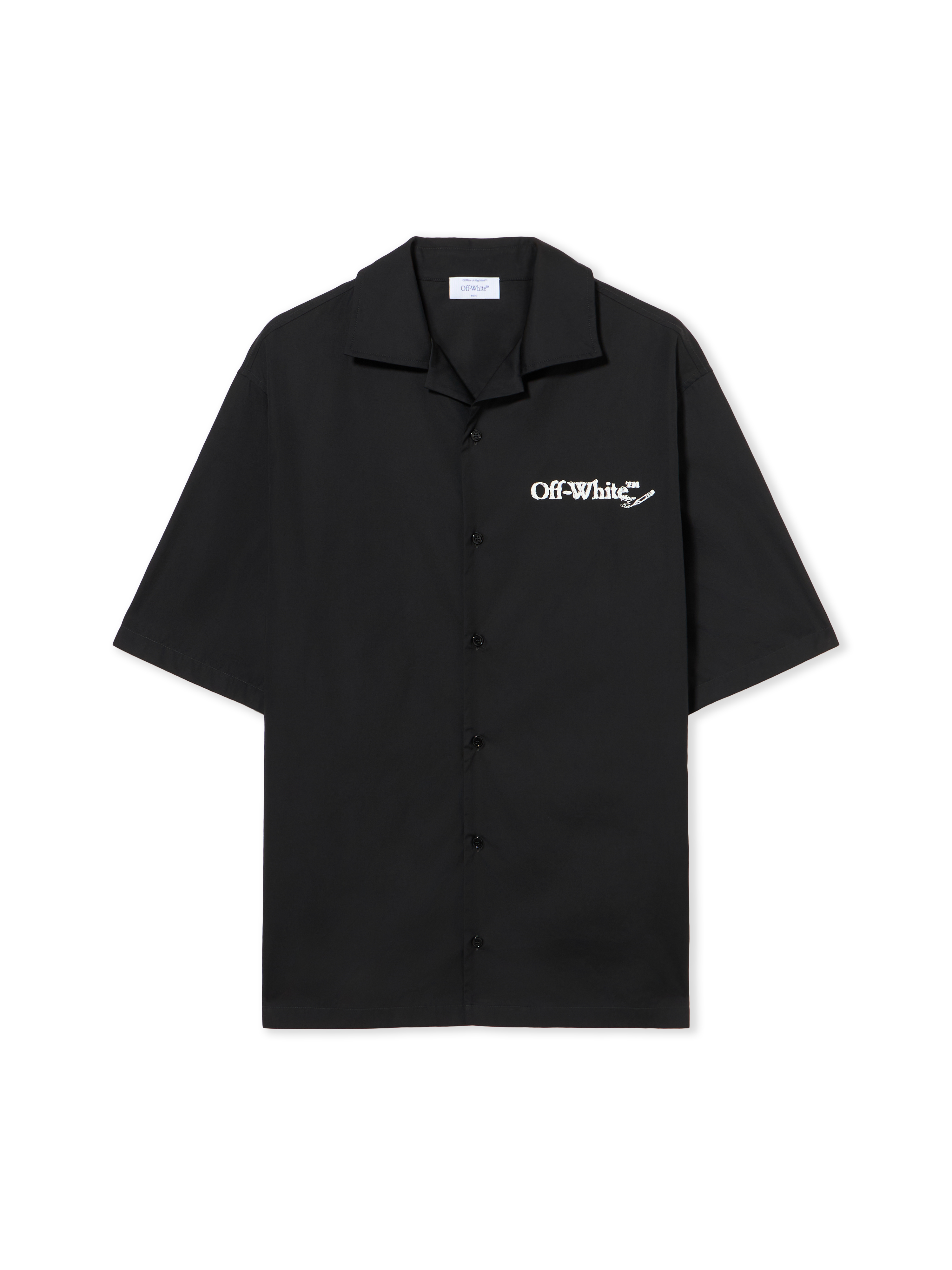 Off White Men's Black - White Scribble Arrow Poplin Bowling Shirt - Sale Check 46