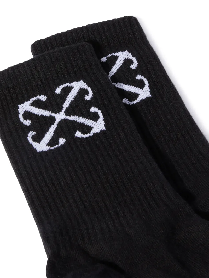 Off-white Solid Color Ribbed Socks With Contrasting Logo In Black