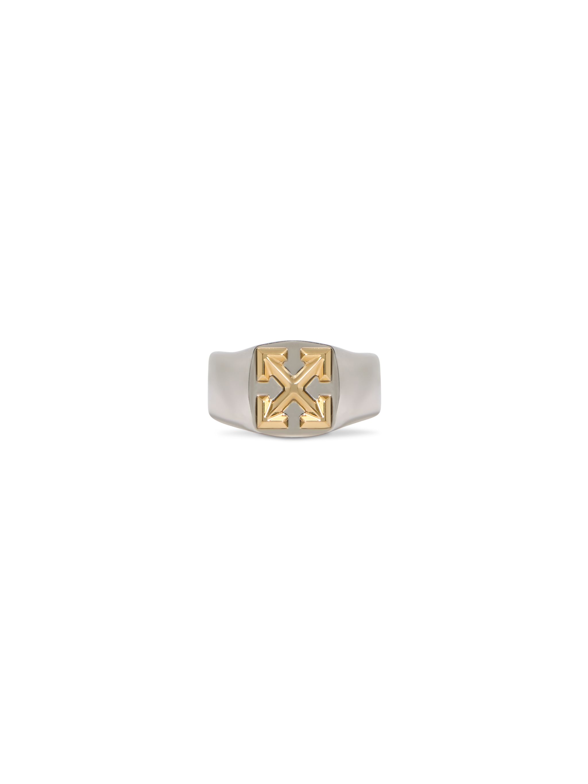 Off-white Bicolor Arrow Chain Ring In Silver