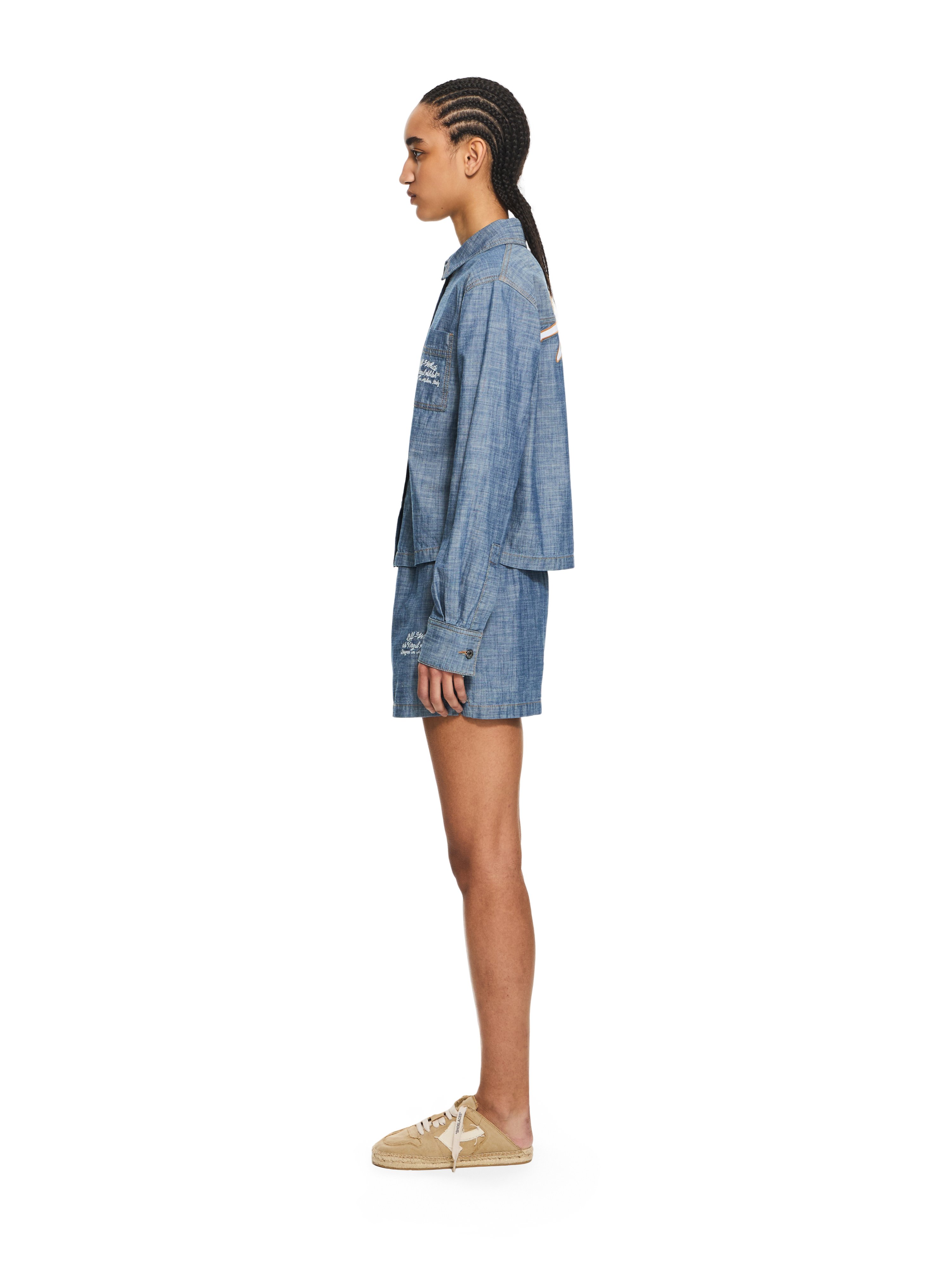 Off-white Chambray Denim Pajama Shirt Dark Blue