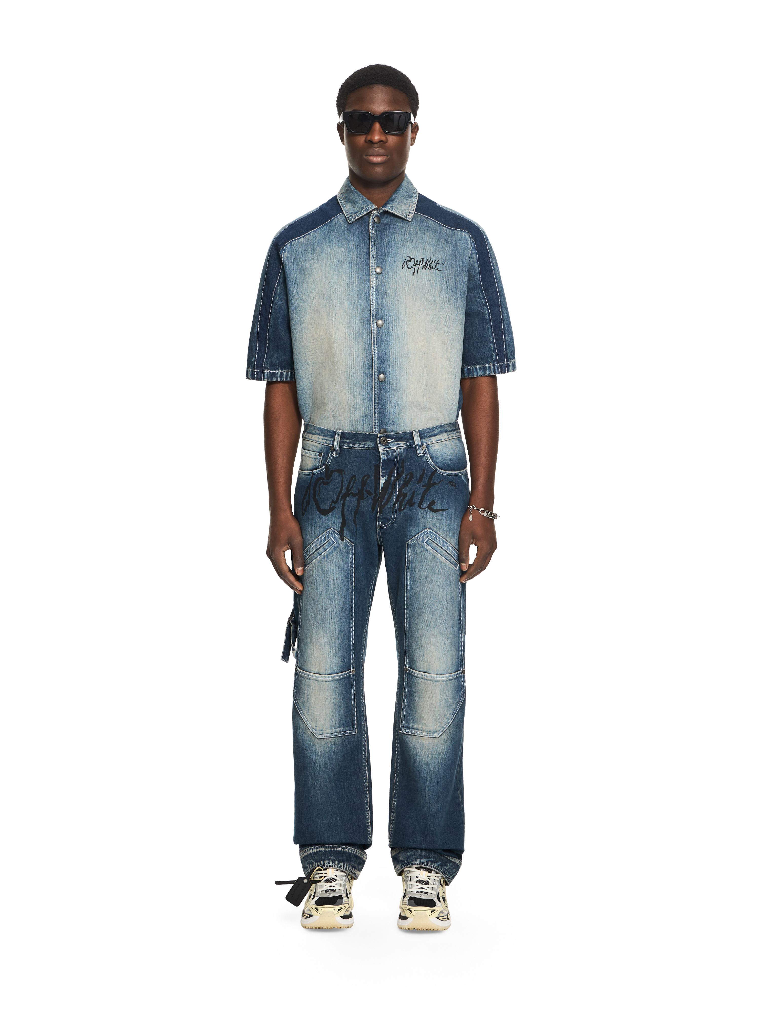 Off-White Cherry Diagonal Twist Stack Jeans