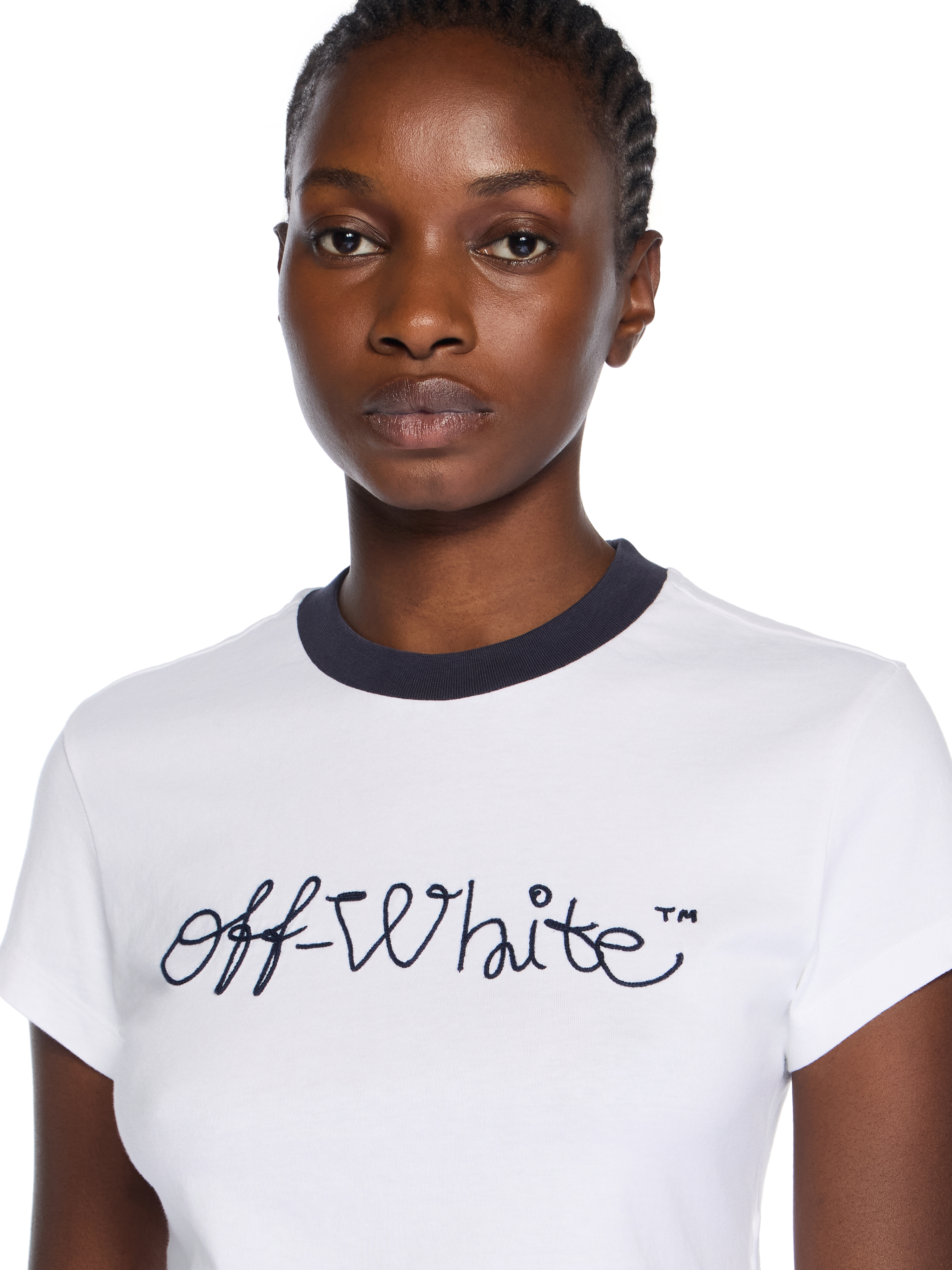  Off White Embroidered Script Logo Fitted Logo Tee - Female  White-blue Iris Xs 