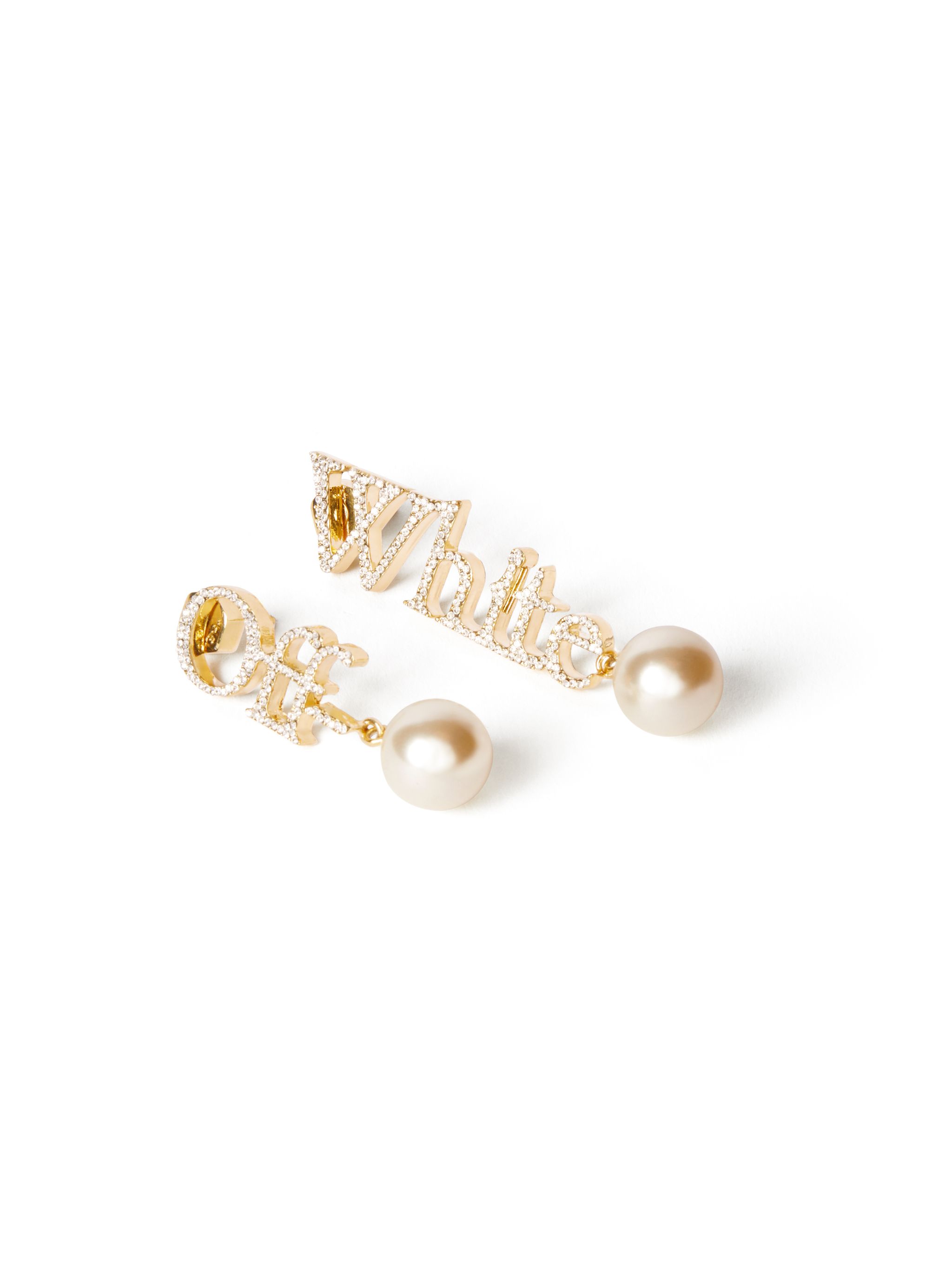 Off-white Strass + Pearl Logo Earrings In Gold