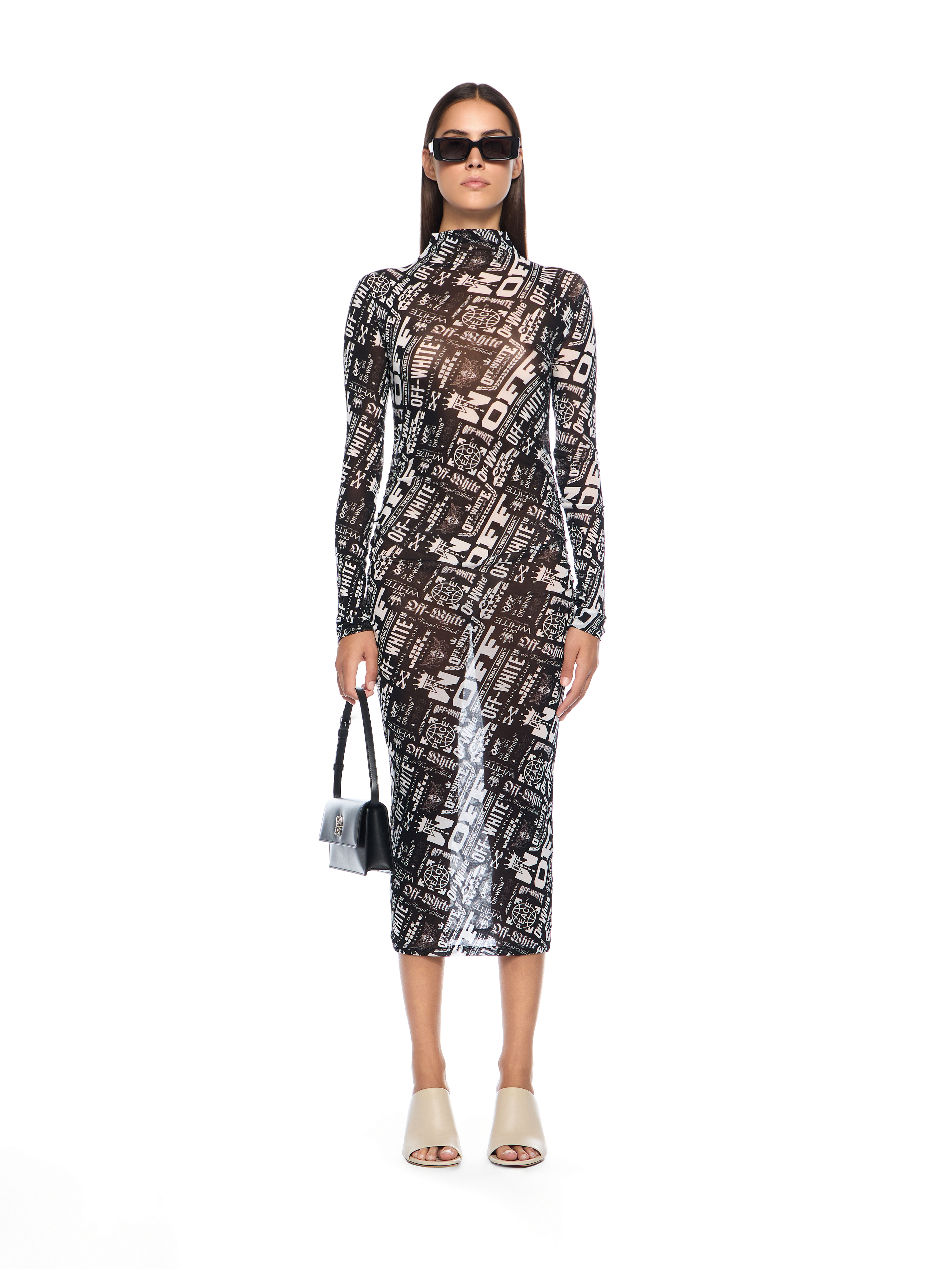 Off-White Multilogo Mesh Gather Midi Dress