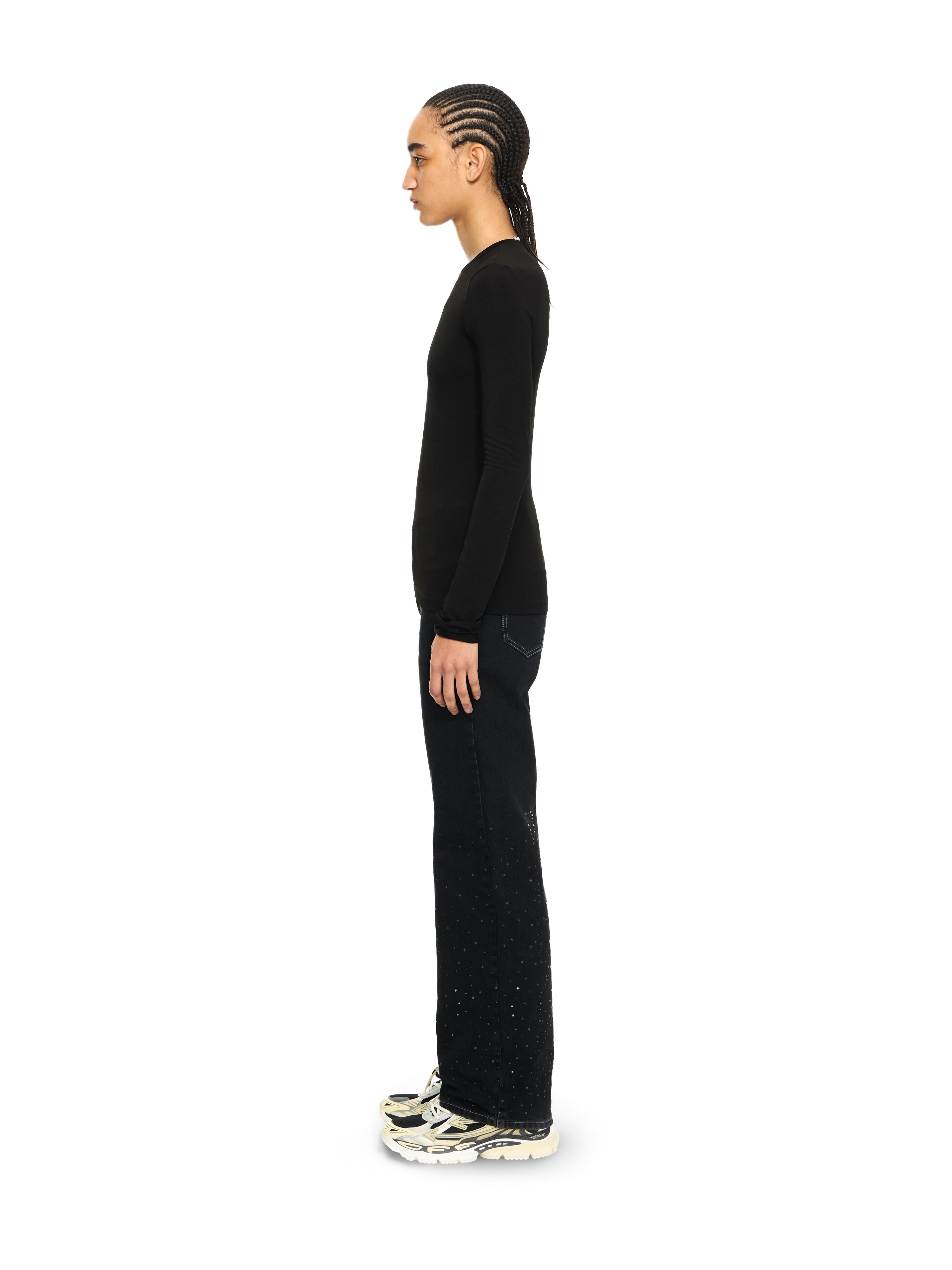 Off-white Fitted Long Sleeve Ribbed Crop T-shirt In Black