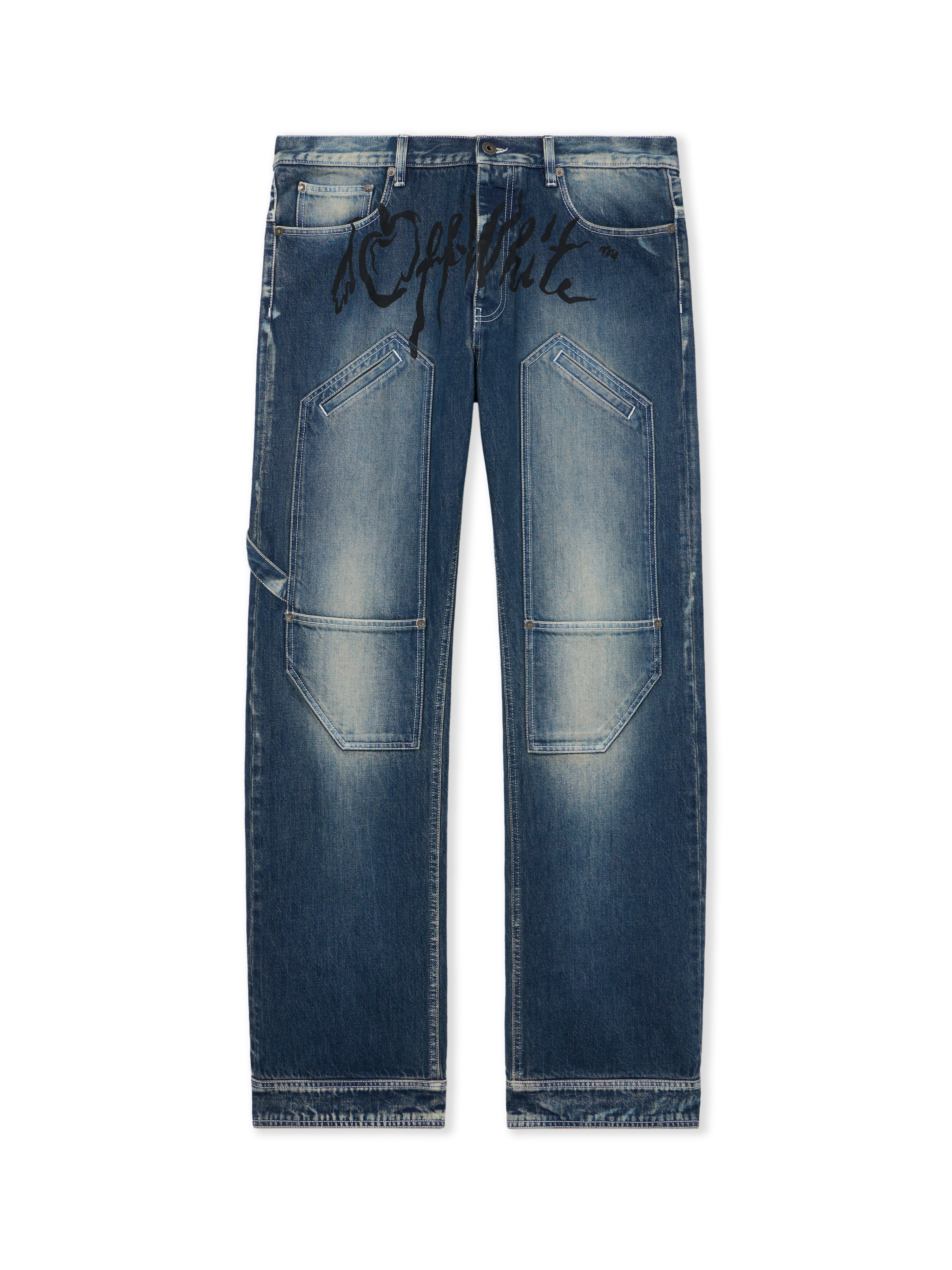 Off-white Cherry Diagonal Twist Stack Jeans In Blue