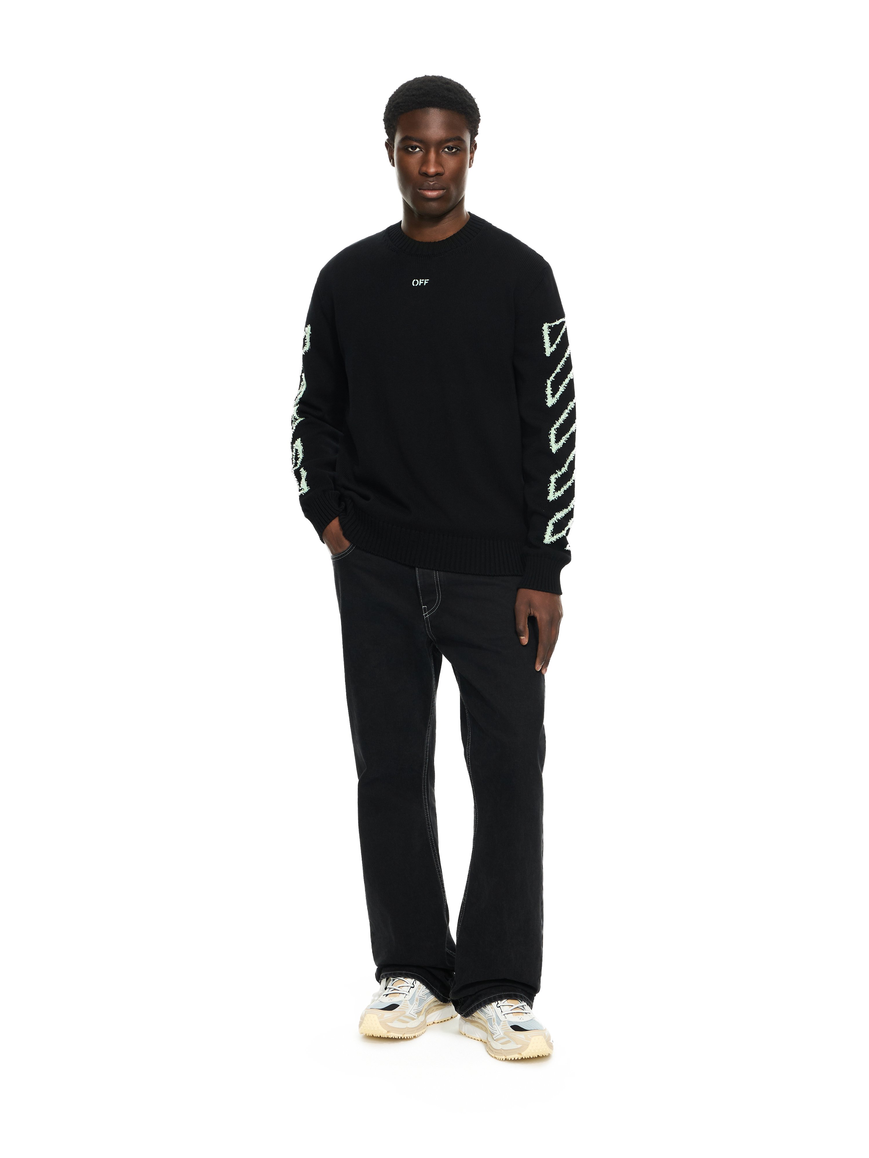 Off-White Diagonal Arrow Fuzzy Crewneck Sweater