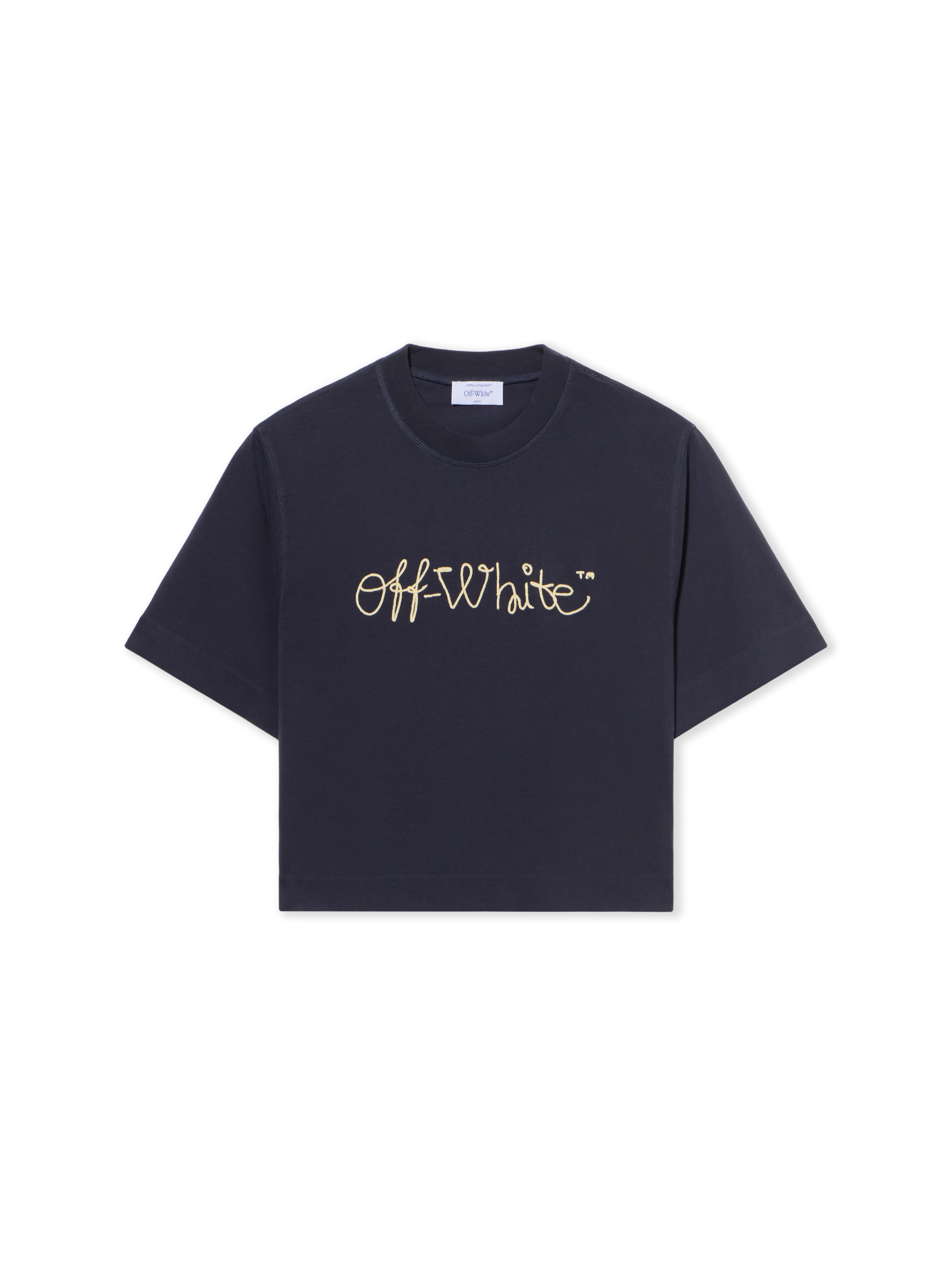 Off White Women's Dark Sapphire-Double Cream Embroidered Script Logo Crop Logo Tee - S