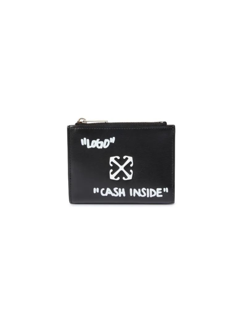 Off-white Black Jitney Quote Zipped Bifold In Black