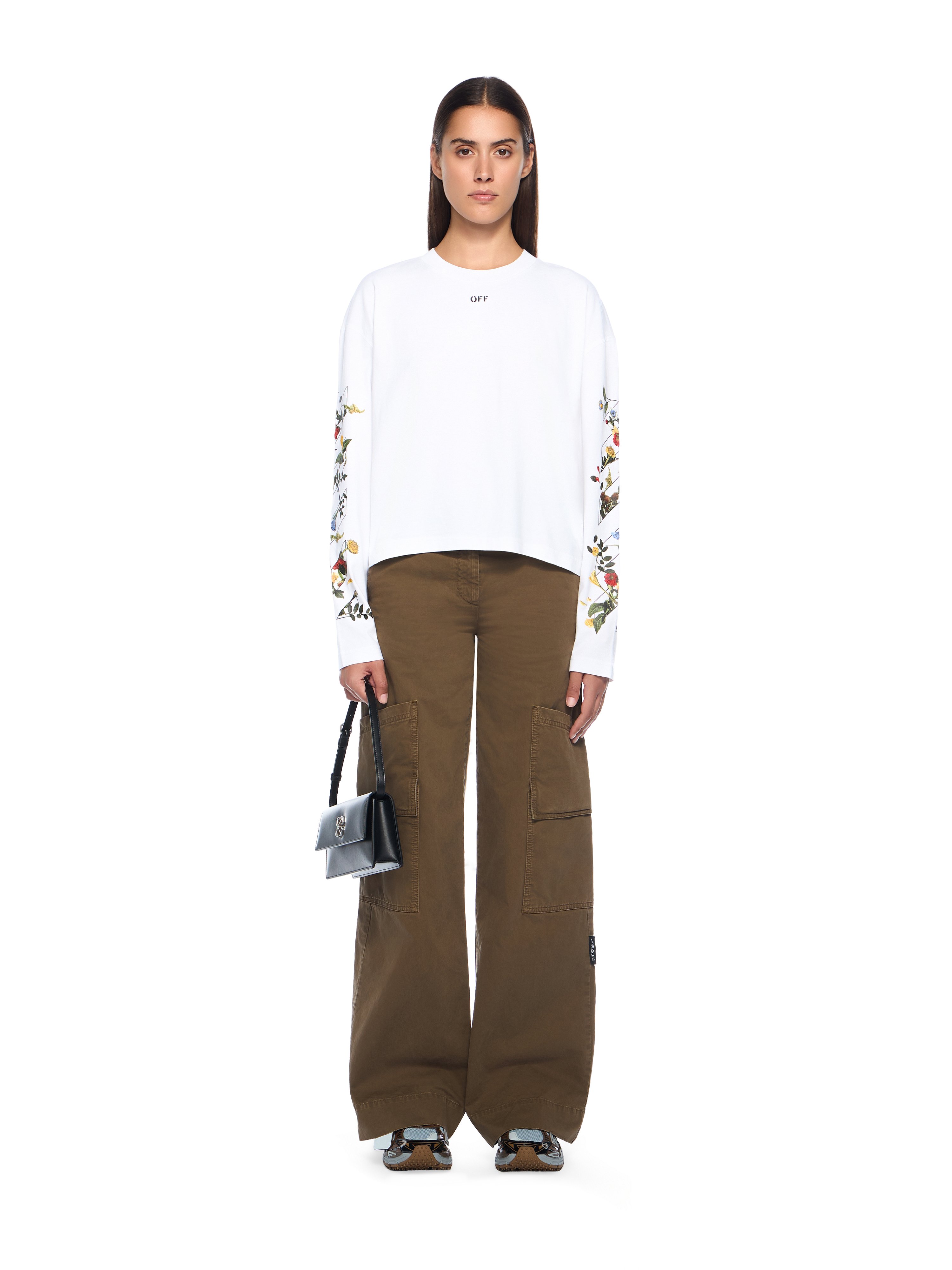 Off-white Arrow Flower Cropped Crew Neck Logo Sweatshirt In White