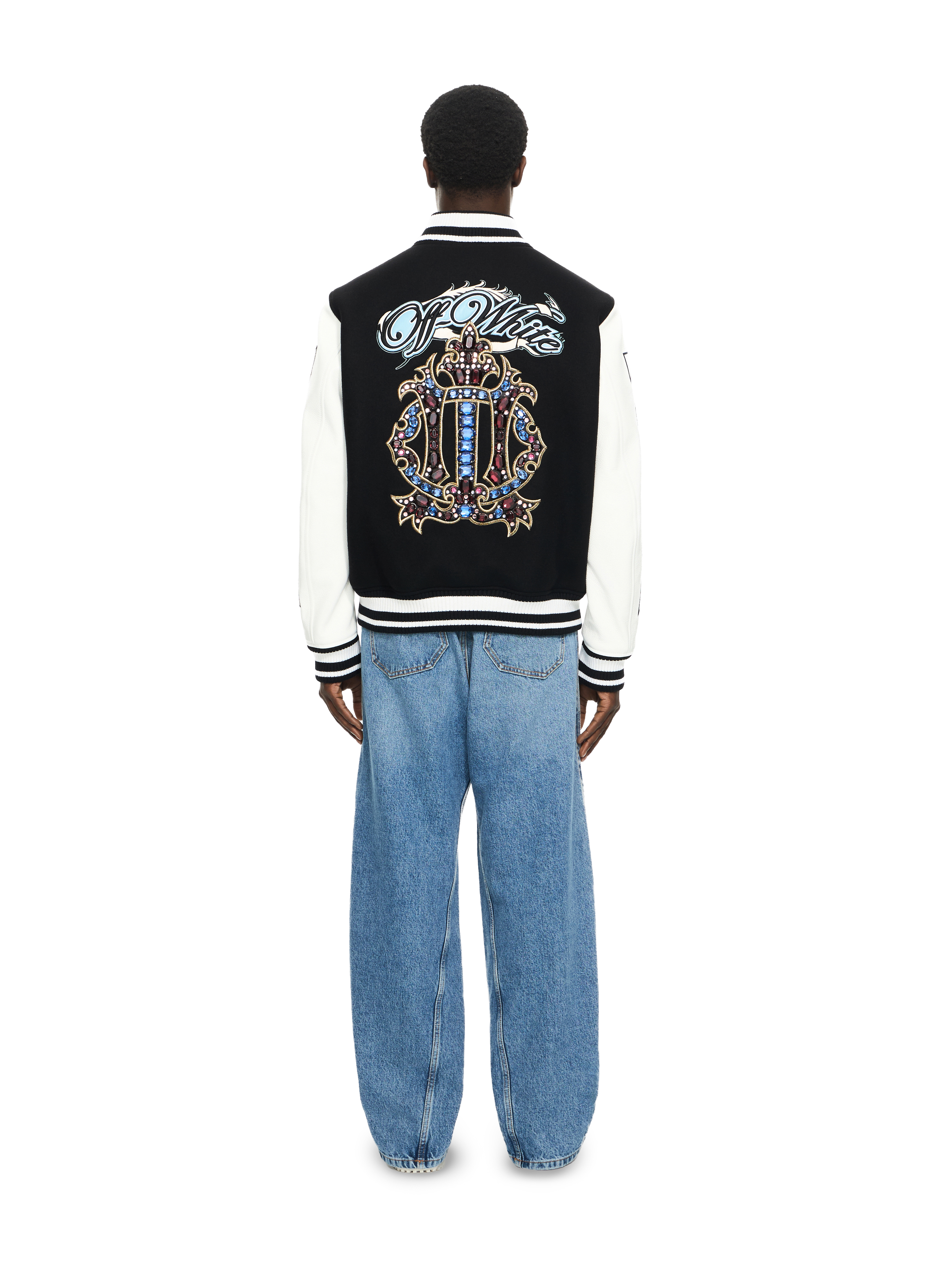 Off-white Royal Jewels Leather Wool Varsity Jacket In Black
