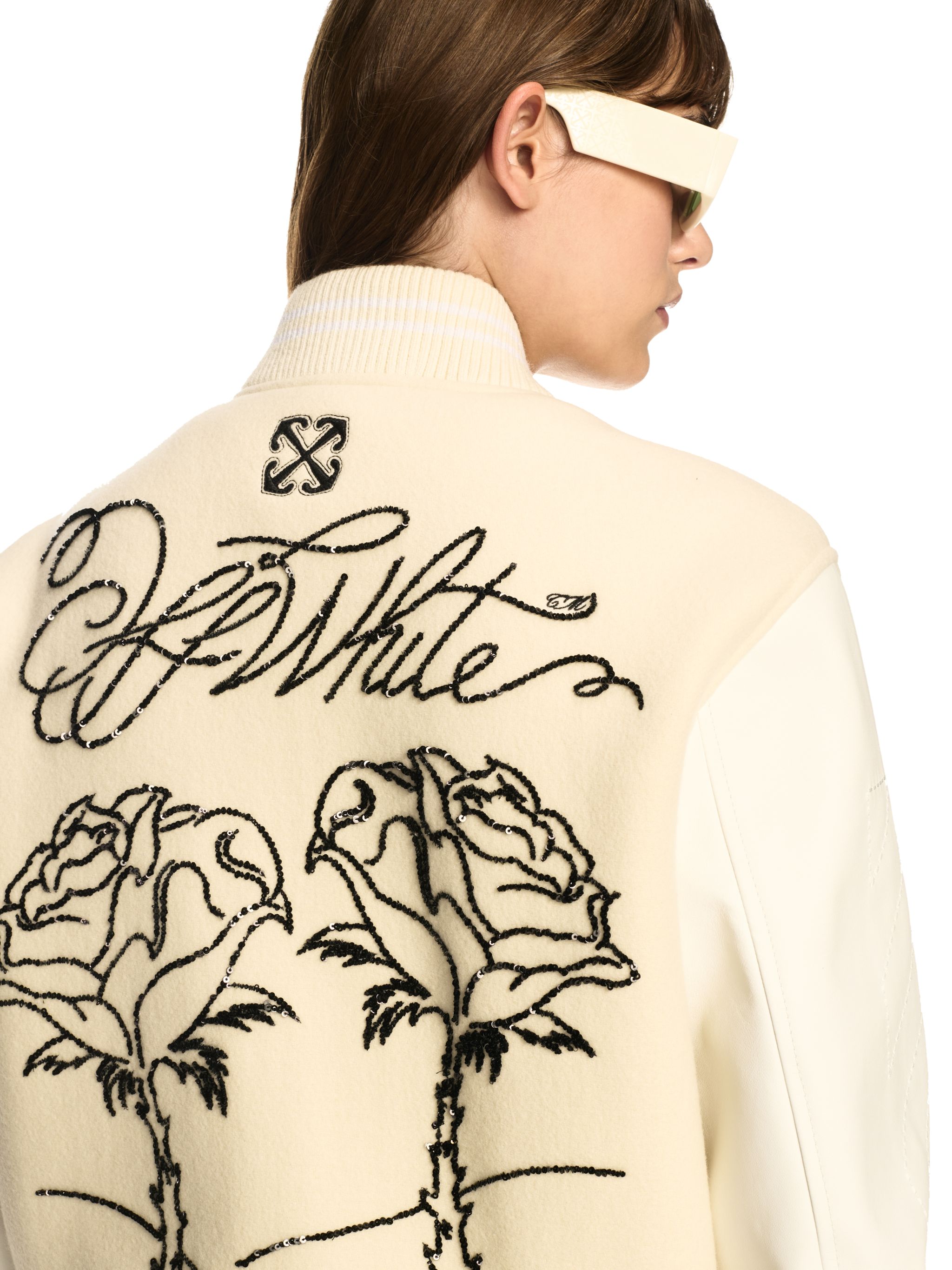 Off-white White Rose Valley Varsity Jacket In Neutrals