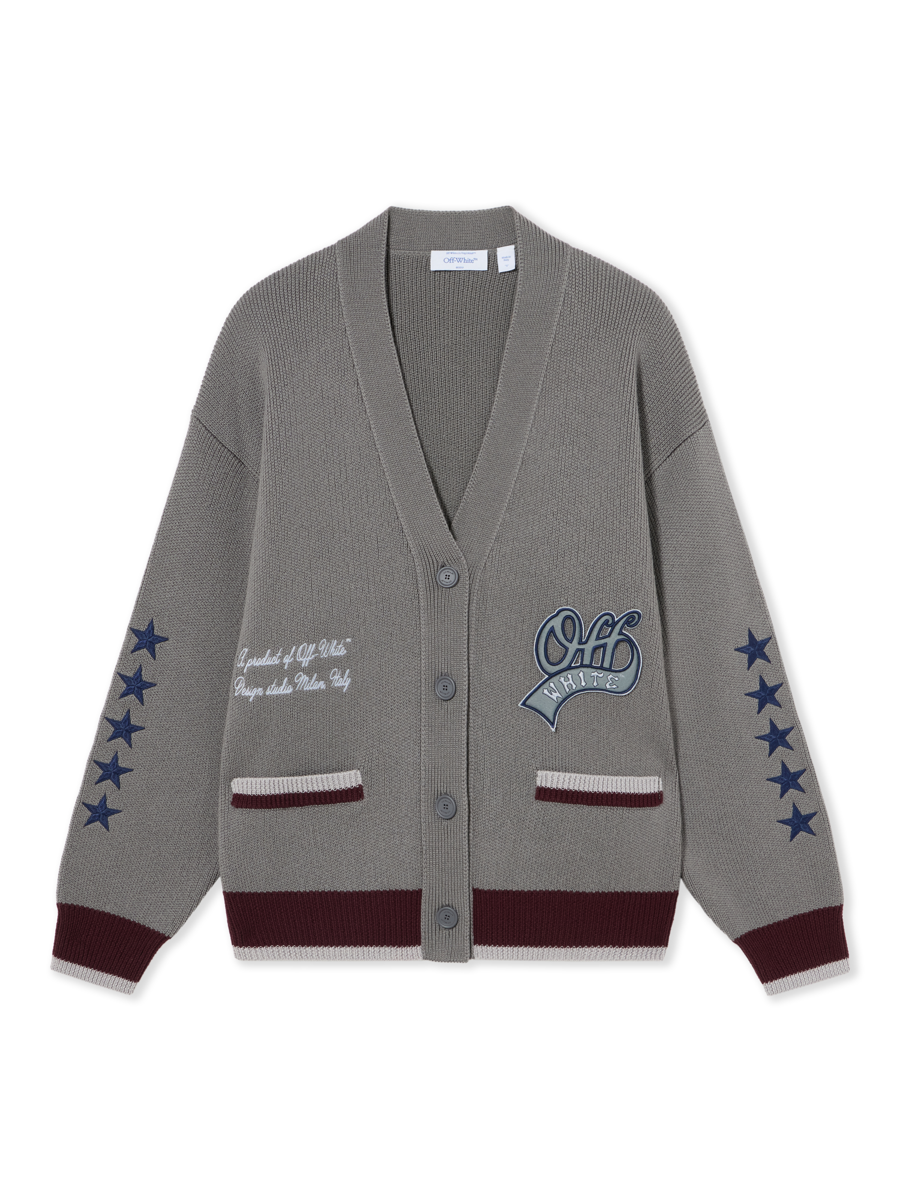 Off White Donna Grigio - Cardigan In Lana Con Tasche - Knitwear - S - Immagine 2