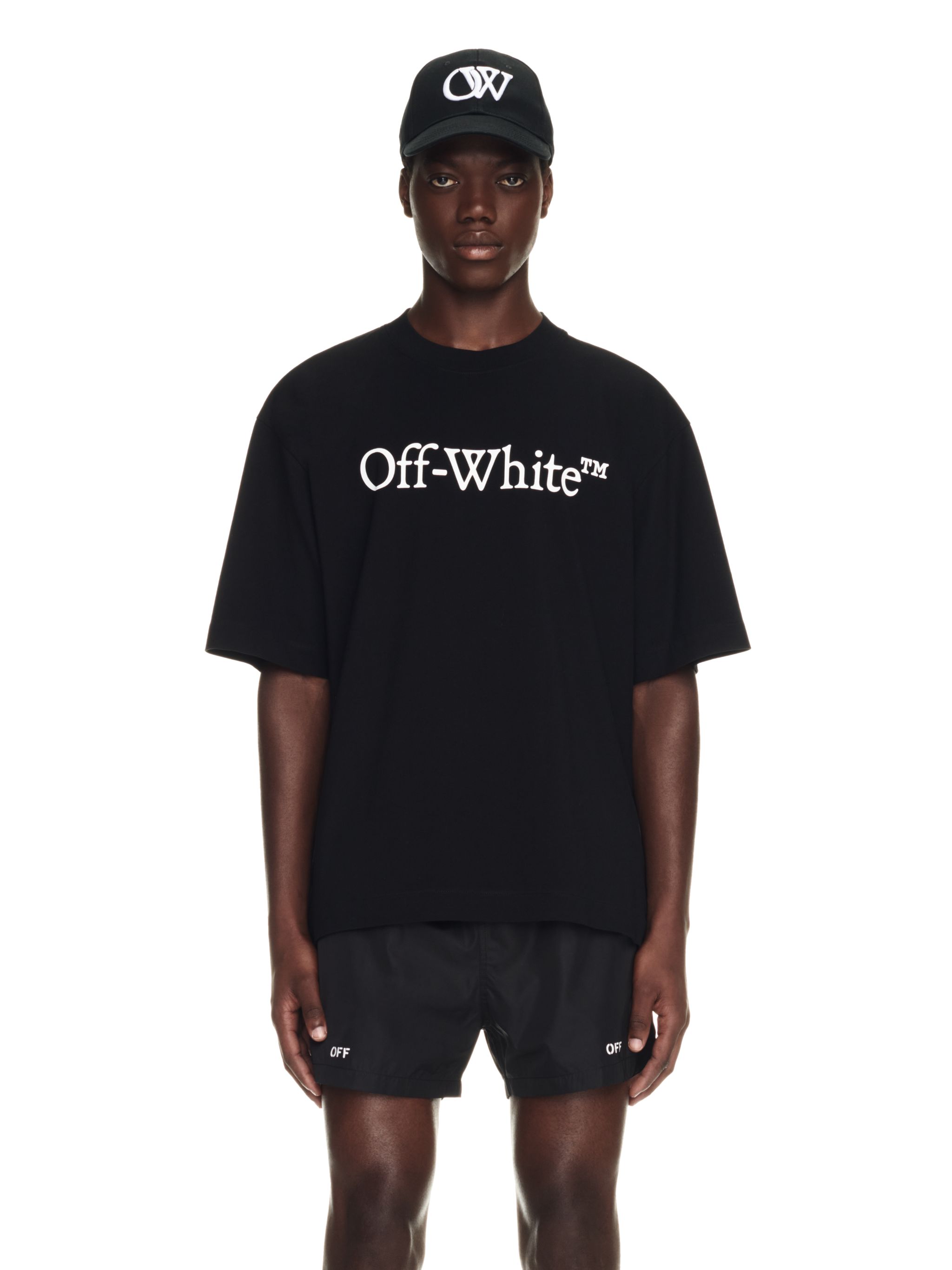 Off-white Black Oversized T-shirt With Contrasting Logo Lettering Print In Cotton Man