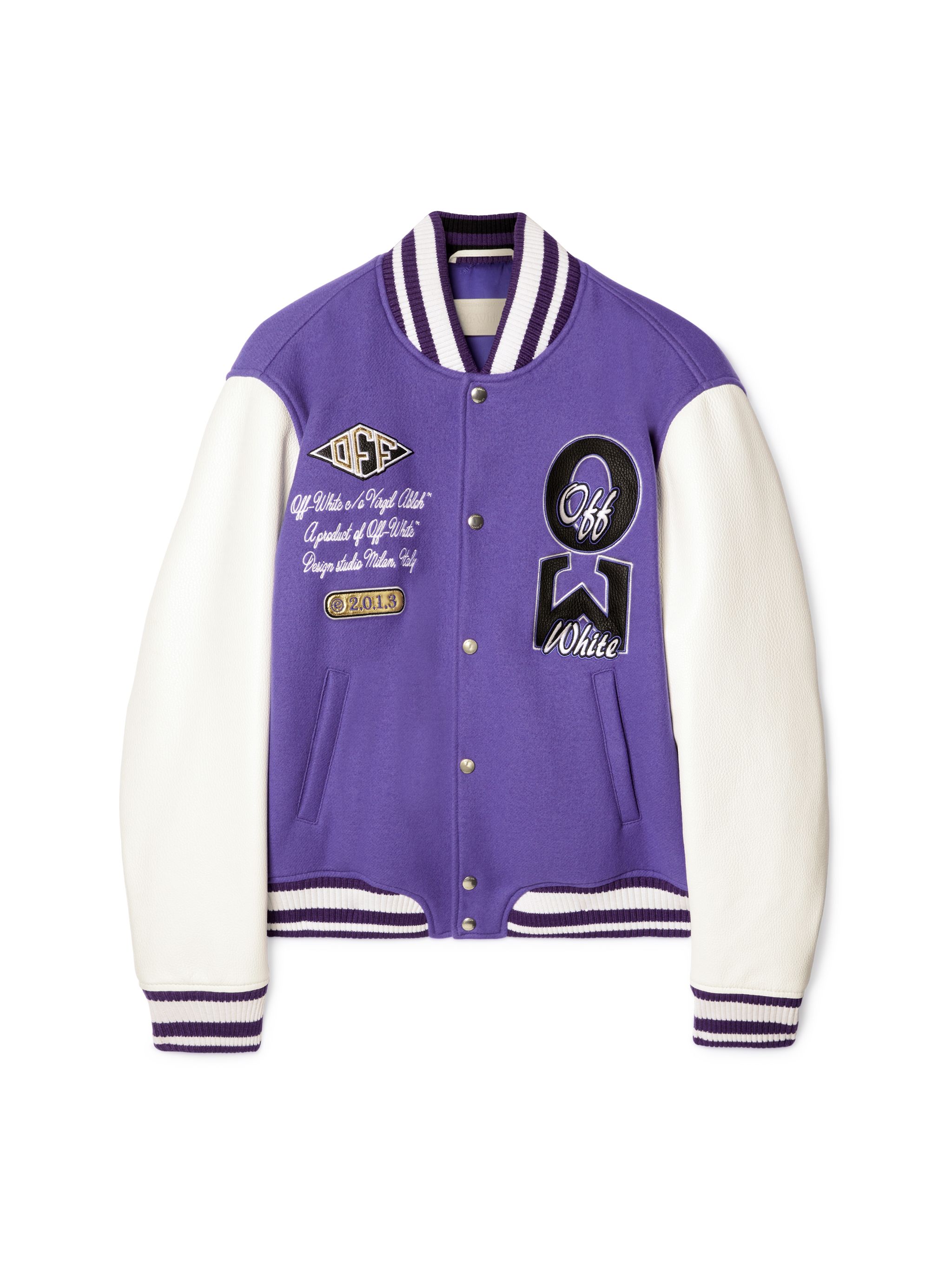 Off-white Off White Men Time Varsity Jacket In Purple