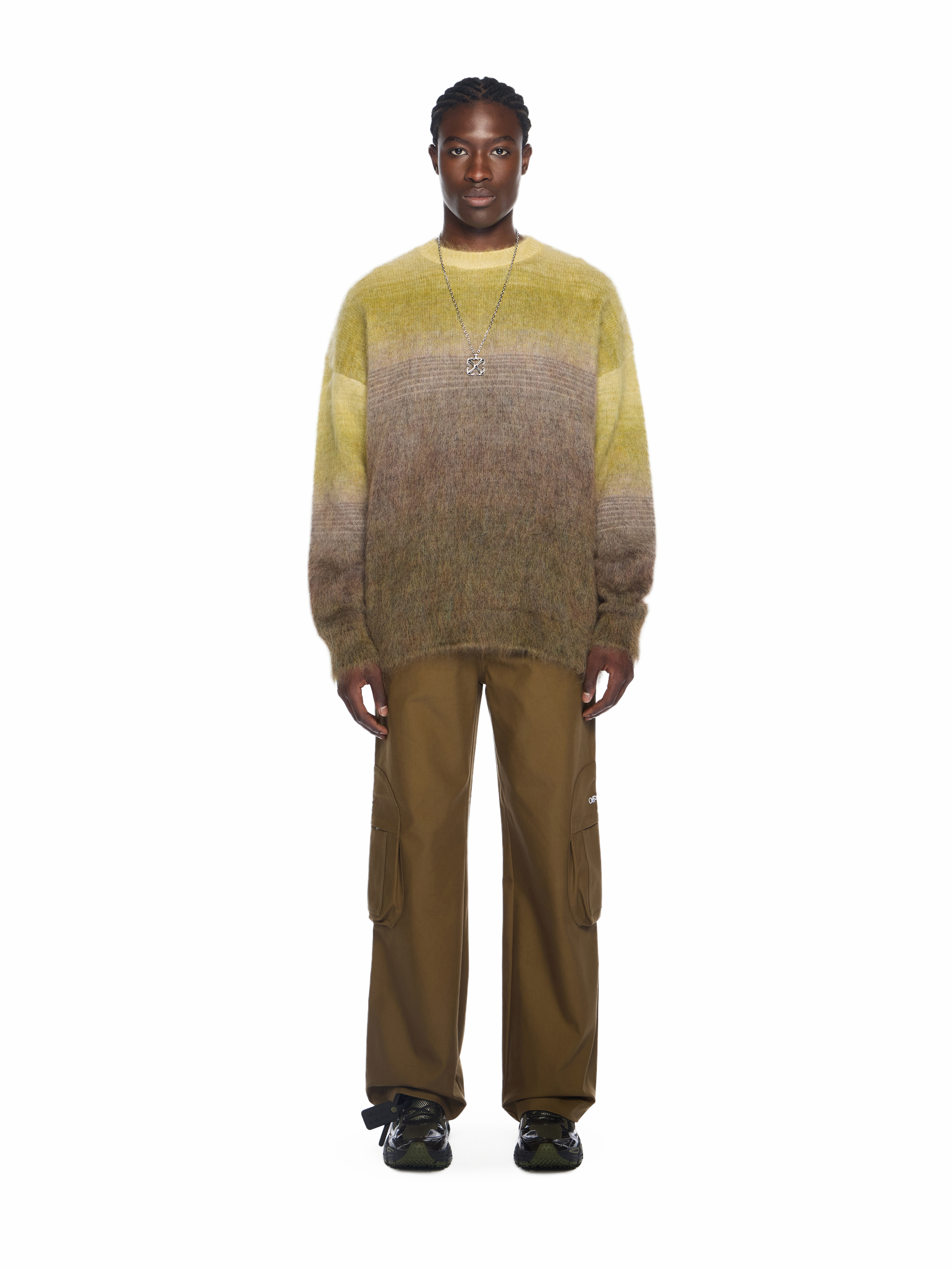  Off White Mohair Arrow Gradient Crewneck Sweater - Male Sale Check Green Moss - Beech Xl 