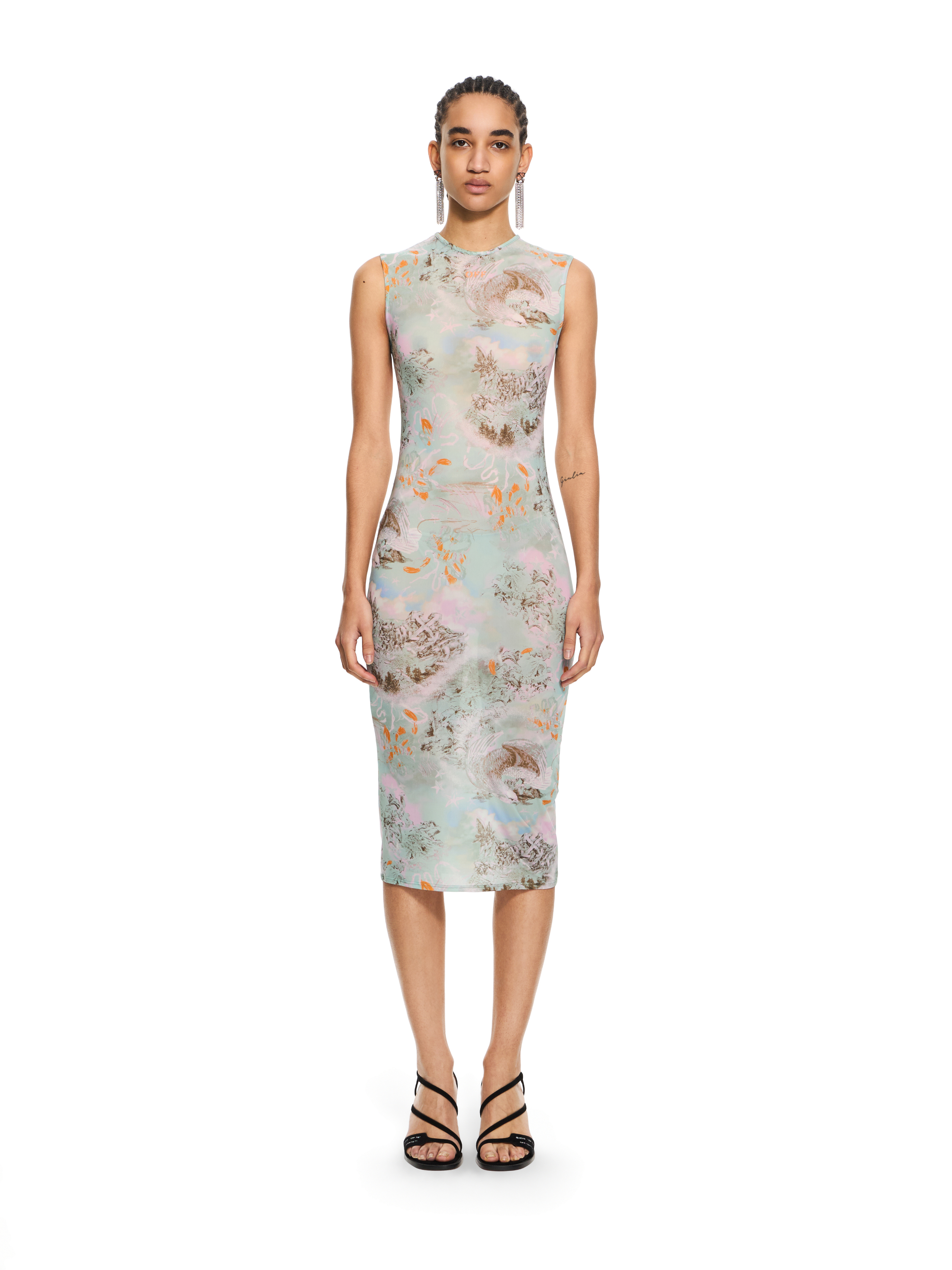 Off-White Light Jersey Storytelling Sleeveless Dress