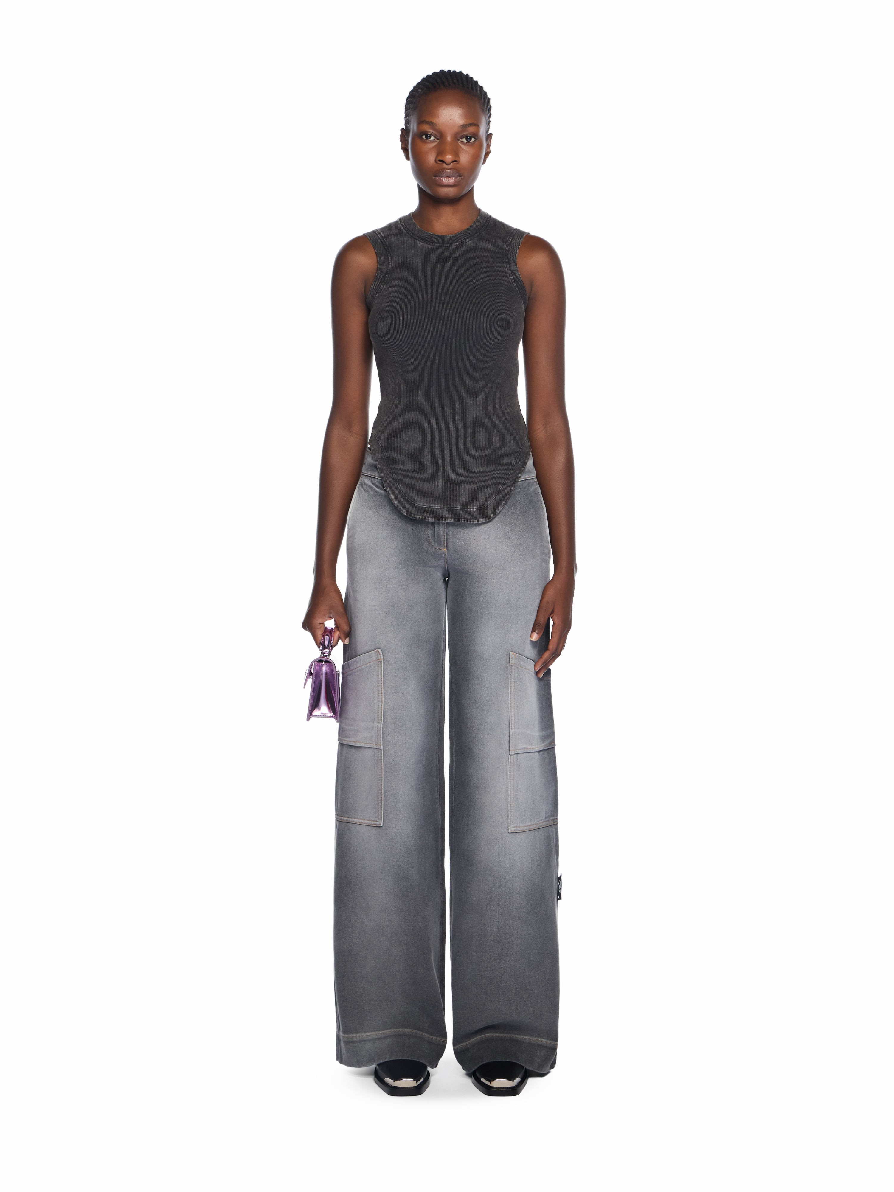  Off White Off Stamp Rib Kat Top - Female  Marble Black-black 36 