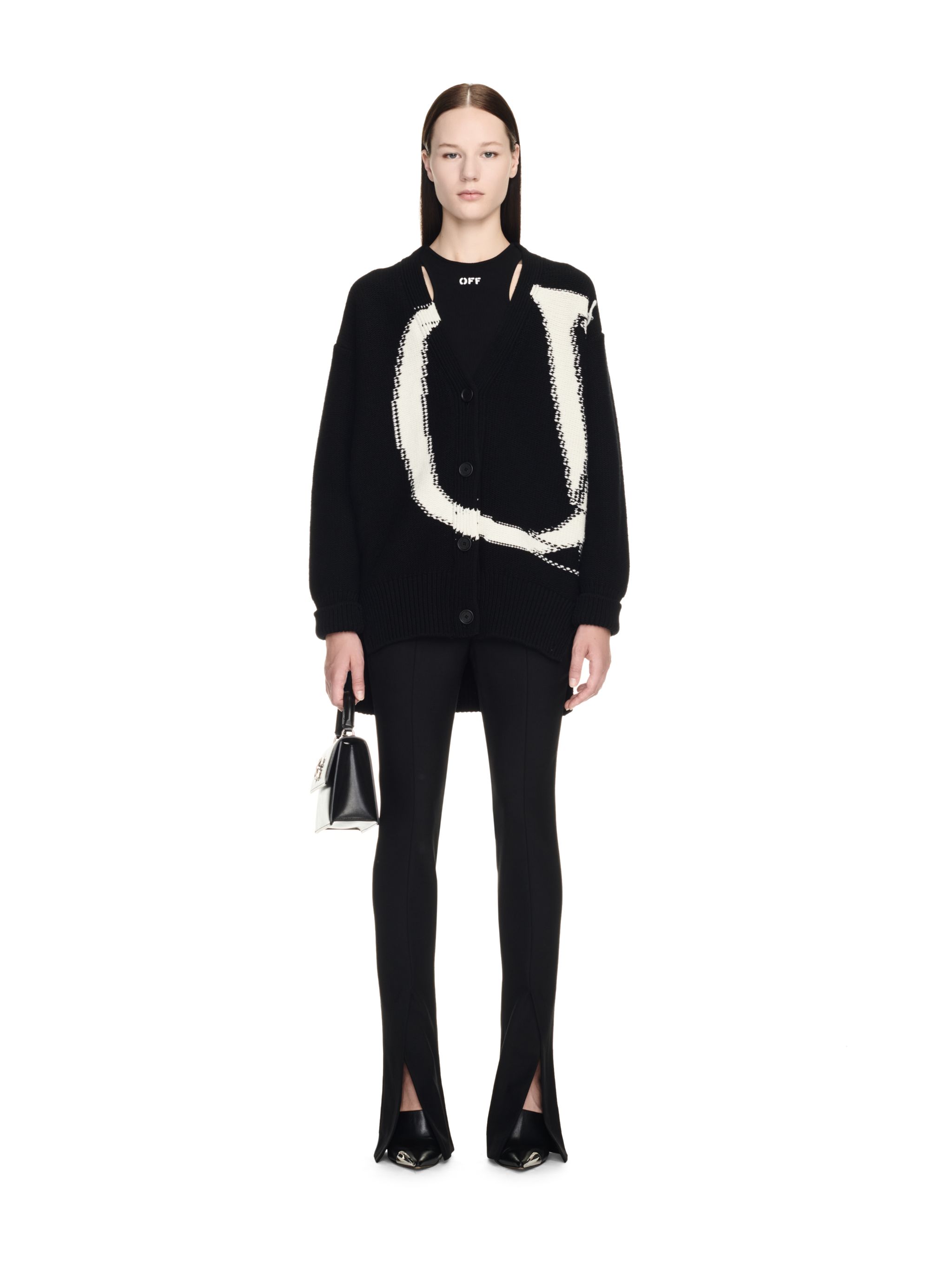  Off White Black Maxi Logo Cardigan - Female  Black S 