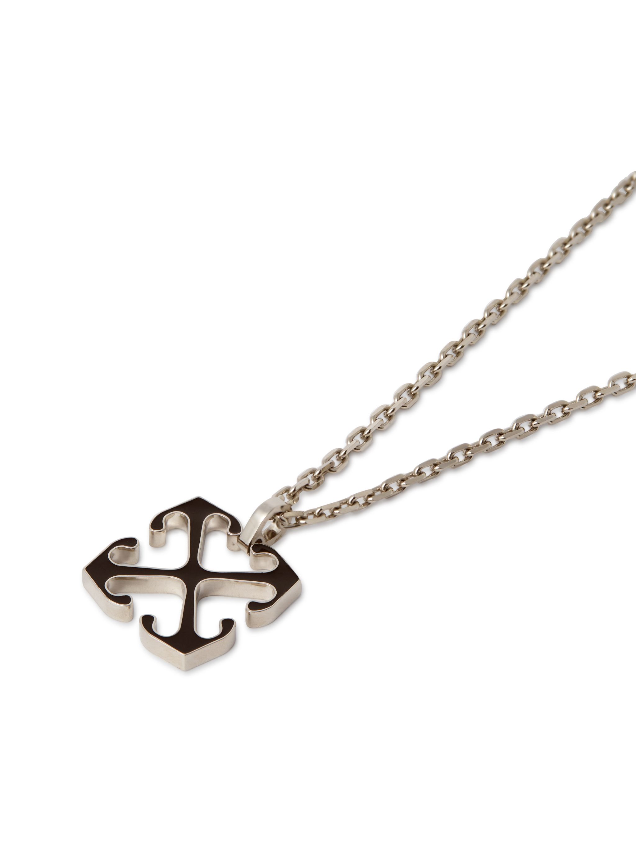  Off White Enamel Arrow Pendant Necklace - Male  Black O/s 